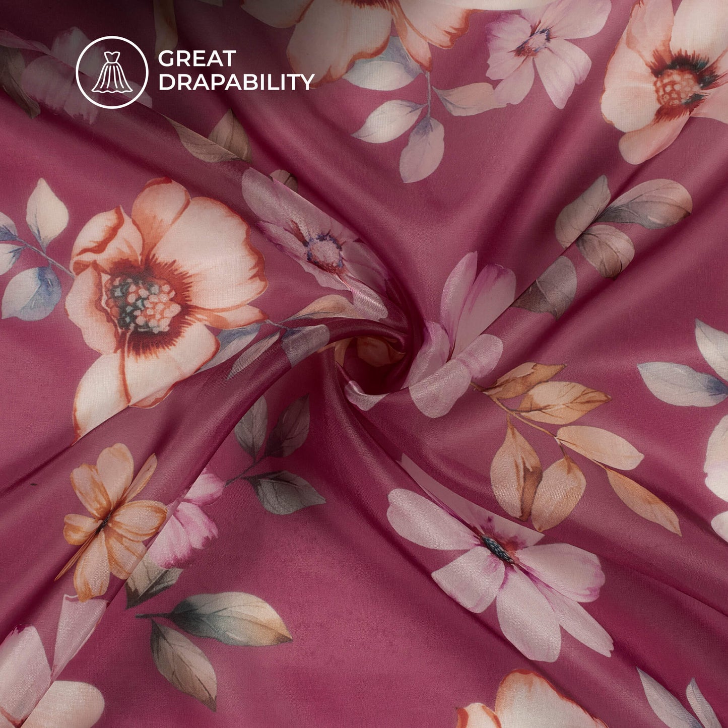 Purple Floral Printed Organza Satin Fabric