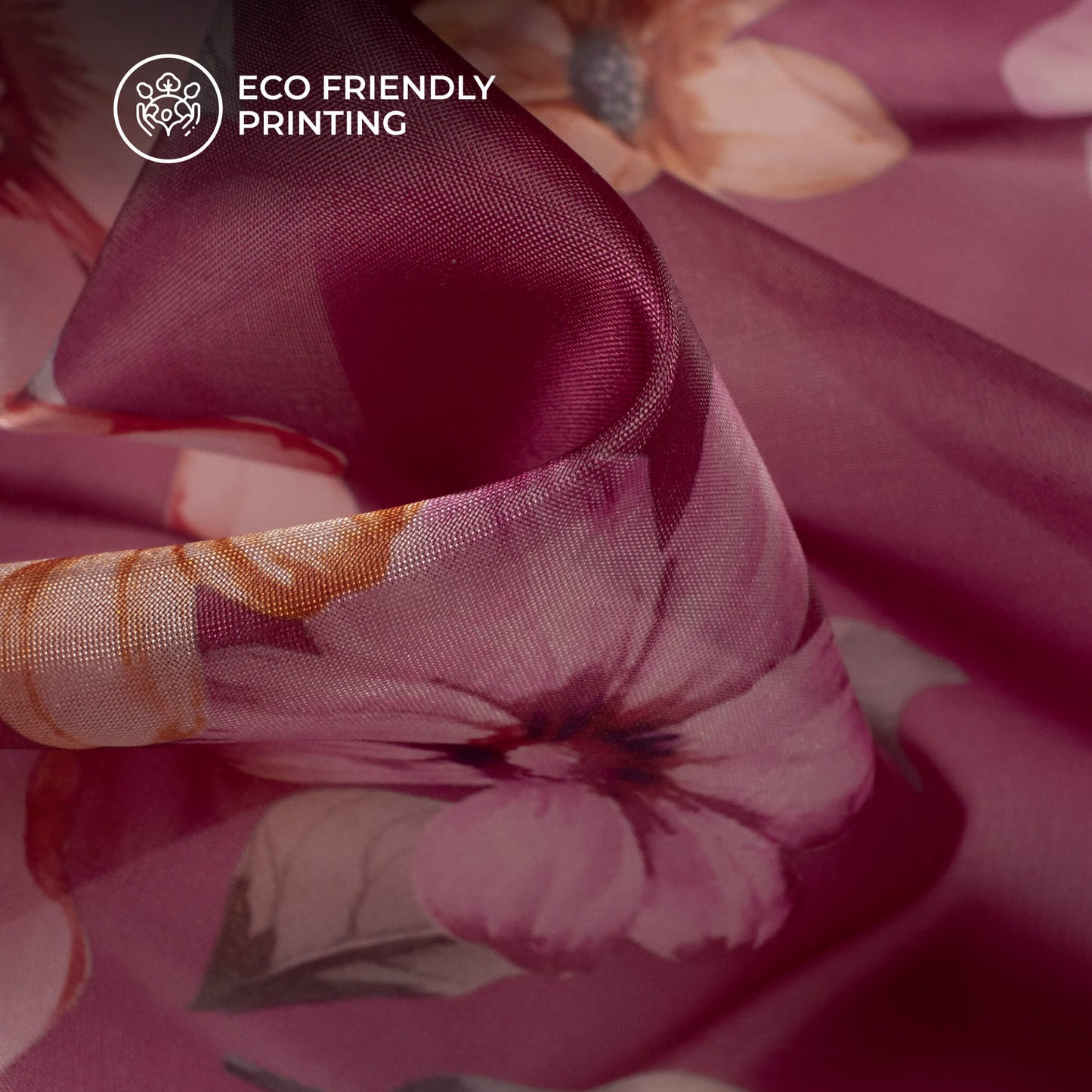 Purple Floral Printed Organza Satin Fabric