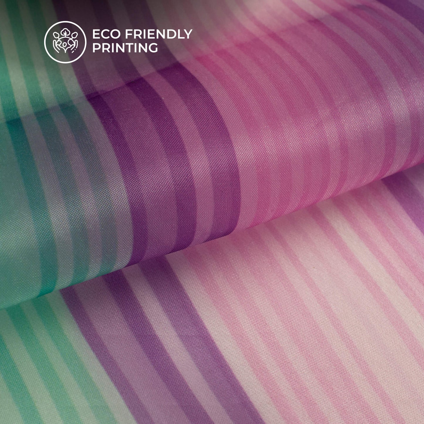 Baby Pink And Purple Stripes Printed Organza Satin Fabric