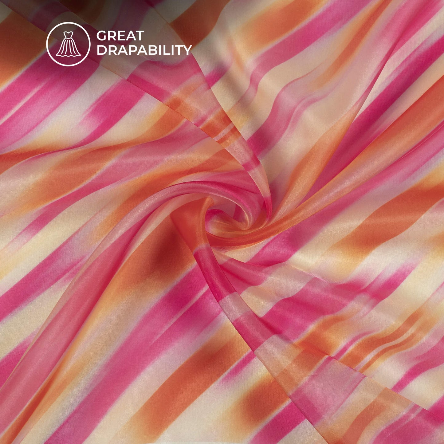 Hot Pink And Orange StripesStripes Printed Organza Satin Fabric