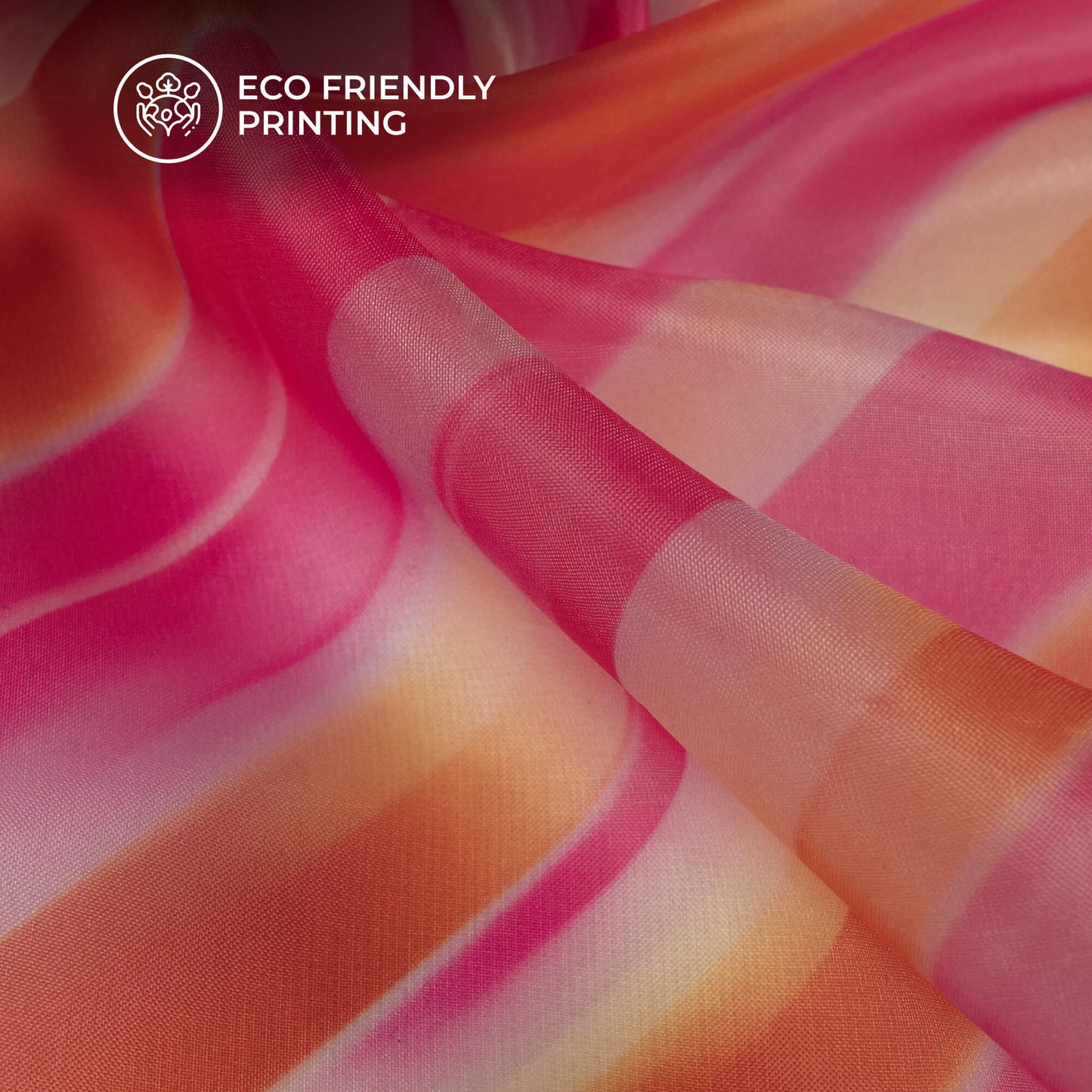 Hot Pink And Orange StripesStripes Printed Organza Satin Fabric