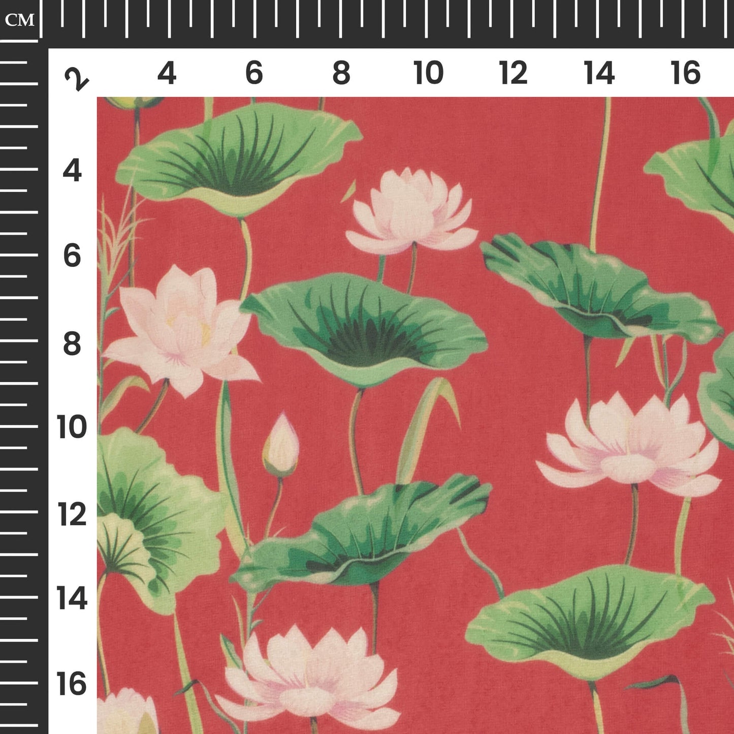 Indian Red And Green Foral Printed Organza Satin Fabric