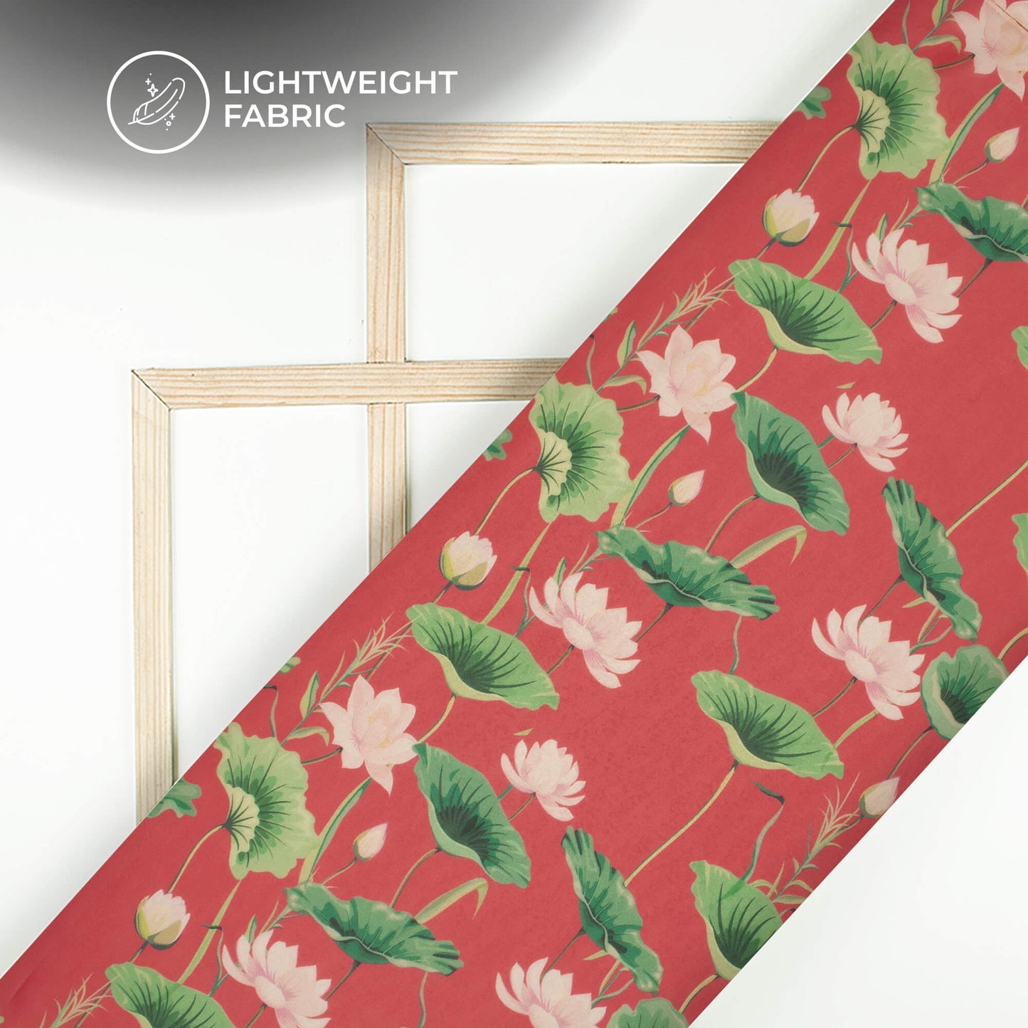 Indian Red And Green Foral Printed Organza Satin Fabric