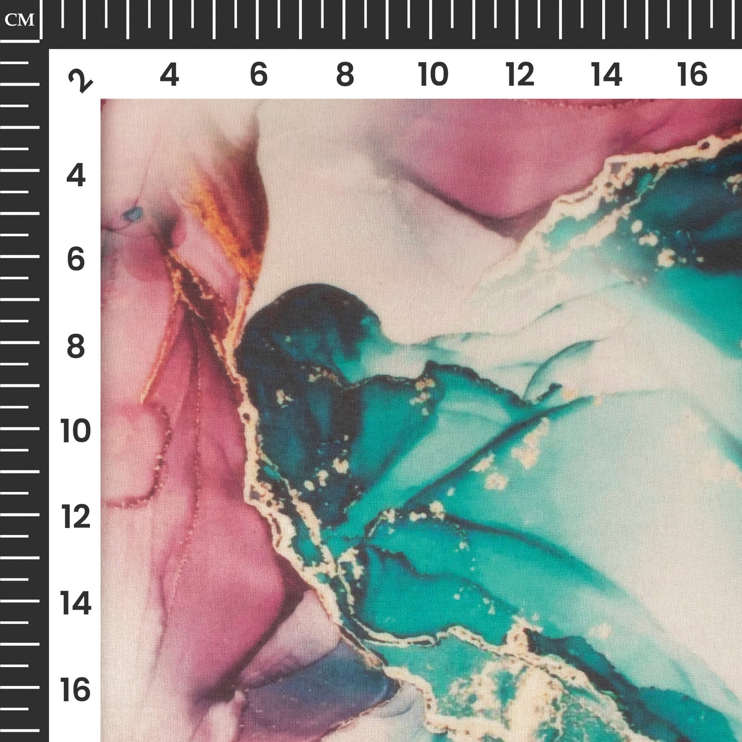 Teal Blue And Purple Marble Printed Organza Satin Fabric