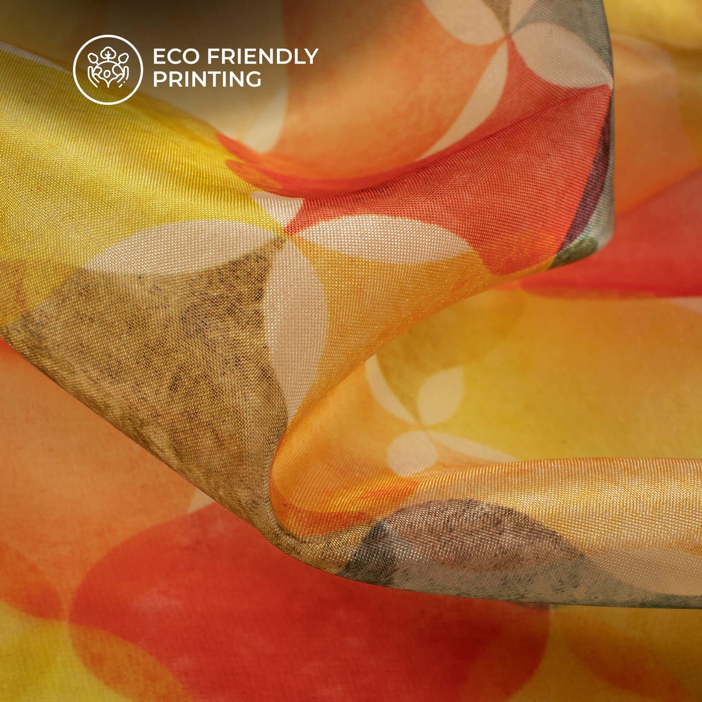 Lemon Yellow And Red Trellis Printed Organza Satin Fabric