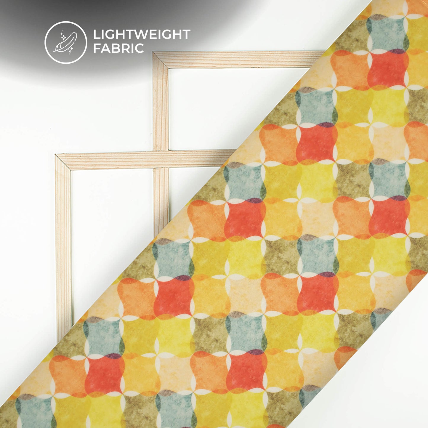 Lemon Yellow And Red Trellis Printed Organza Satin Fabric
