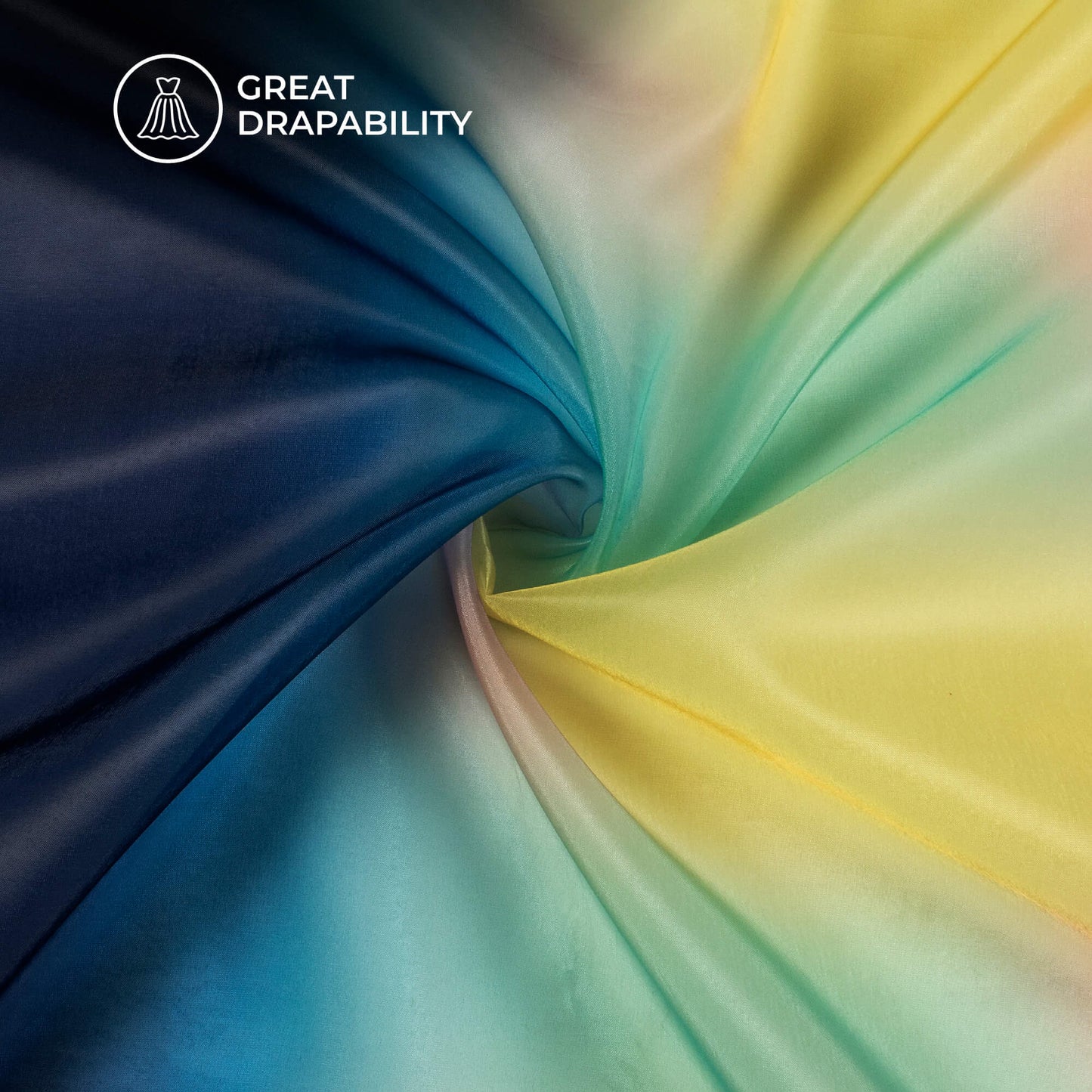 Blue And Pink Abstract Printed Organza Satin Fabric