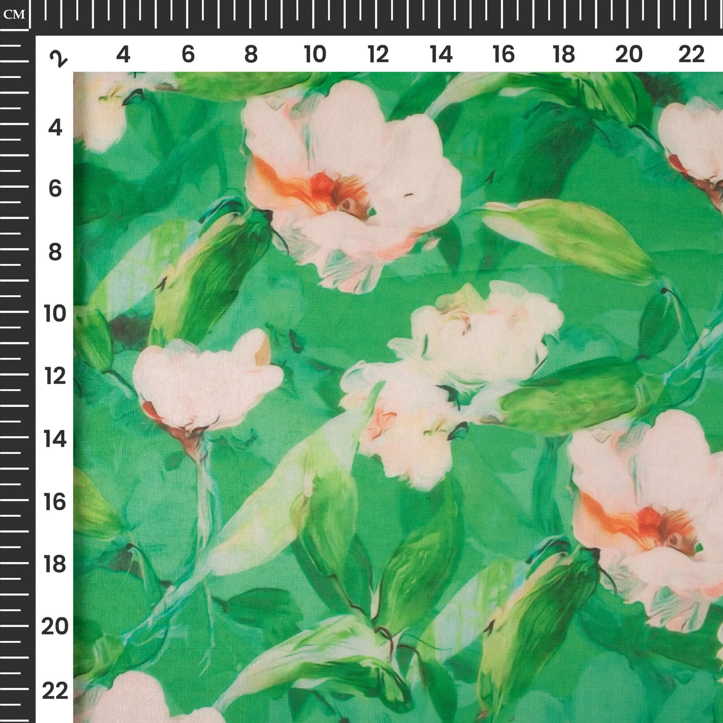 Irish Green And White Floral Printed Organza Satin Fabric