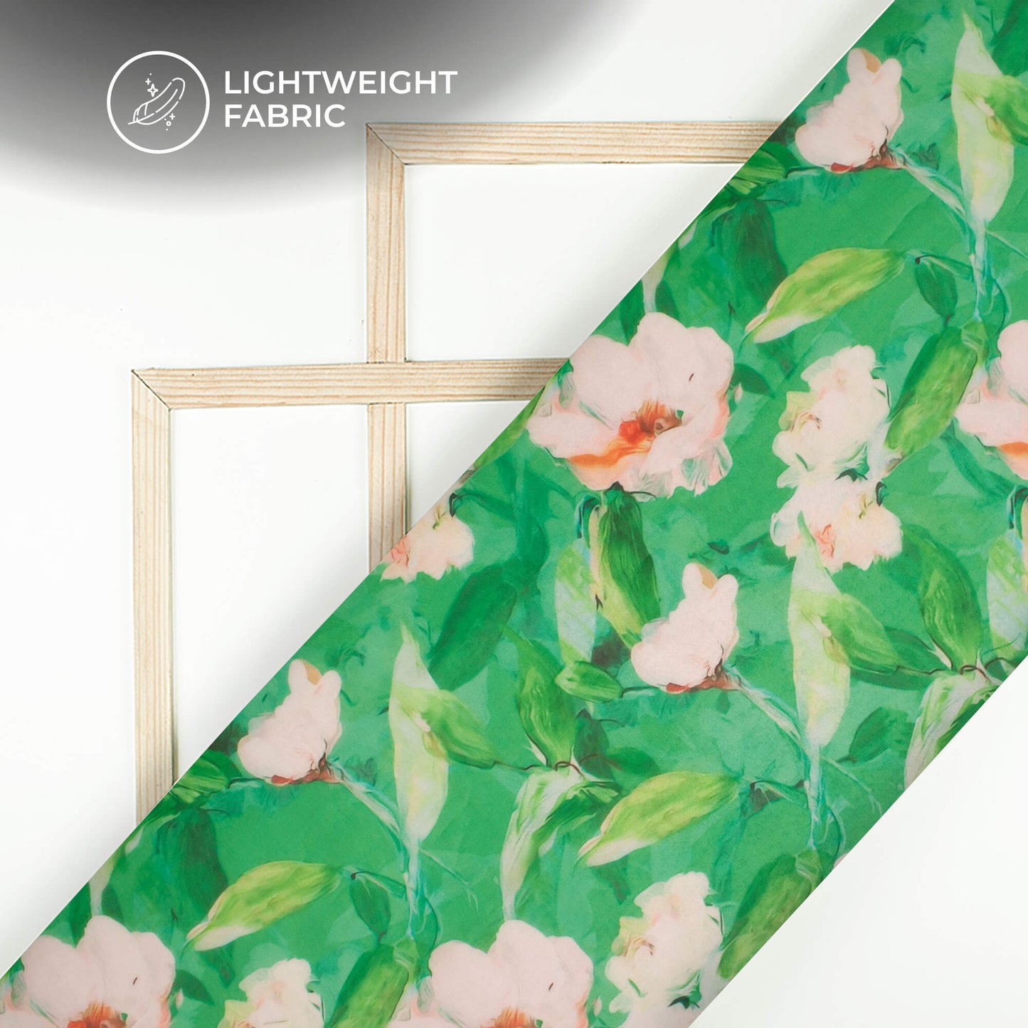 Irish Green And White Floral Printed Organza Satin Fabric