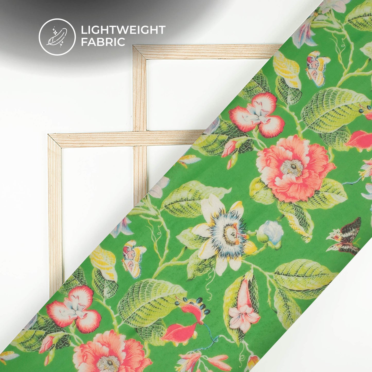 Green And Red Floral Printed Organza Satin Fabric