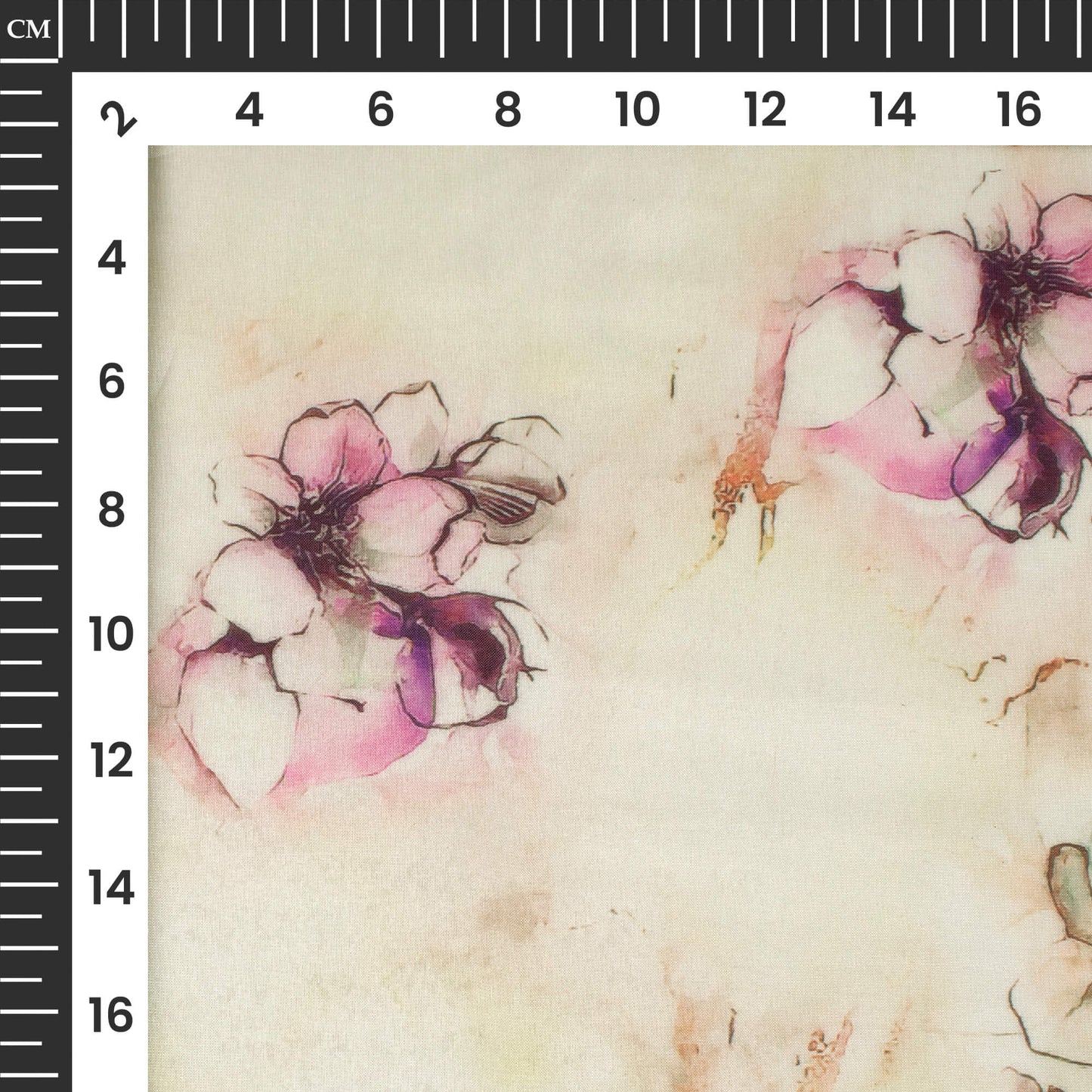 Off White And Purple Floral Printed Organza Satin Fabric