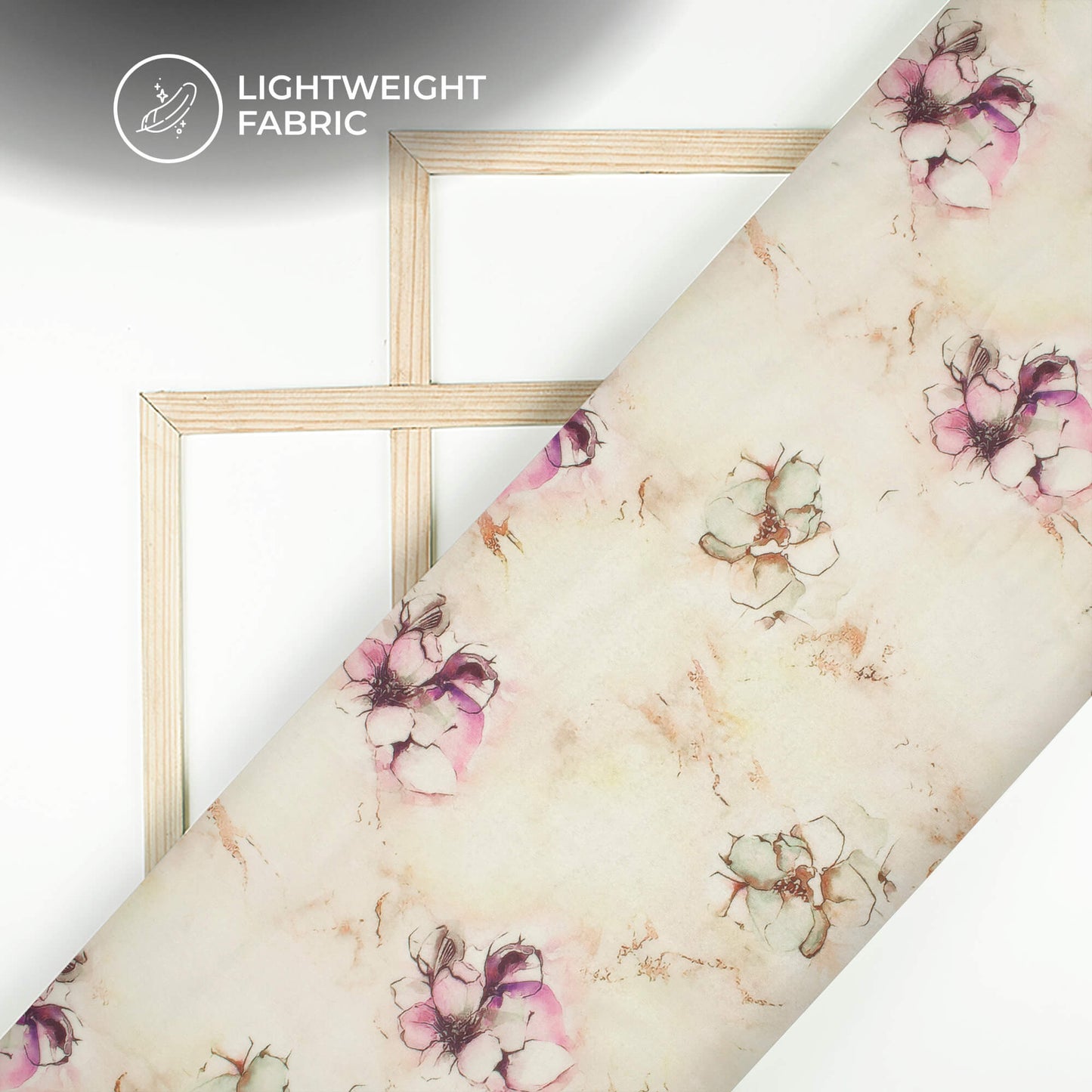 Off White And Purple Floral Printed Organza Satin Fabric