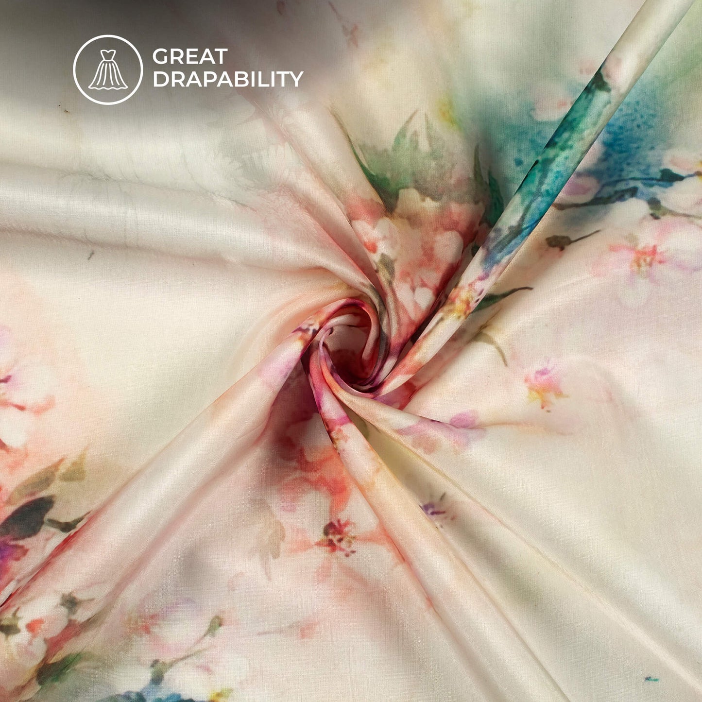 Off White And Dusty Red Floral Printed Organza Satin Fabric