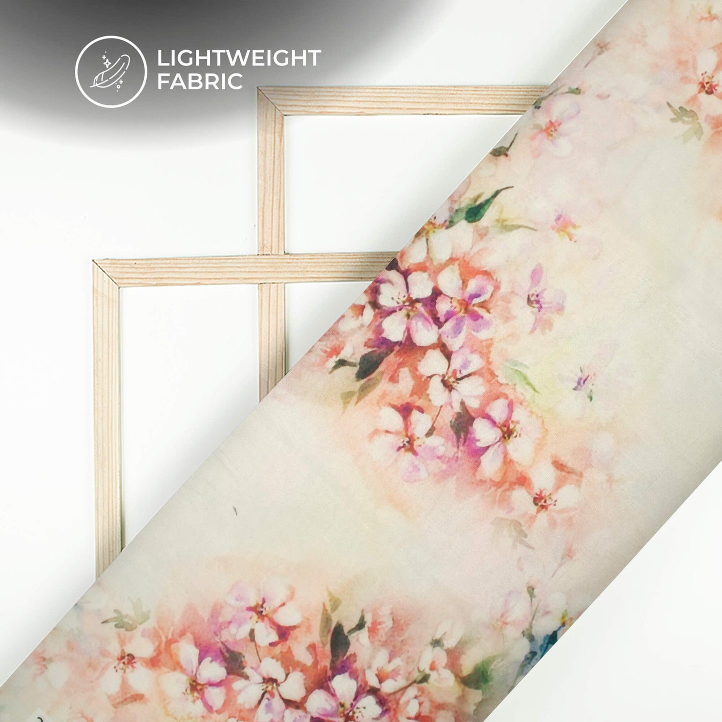 Off White And Dusty Red Floral Printed Organza Satin Fabric