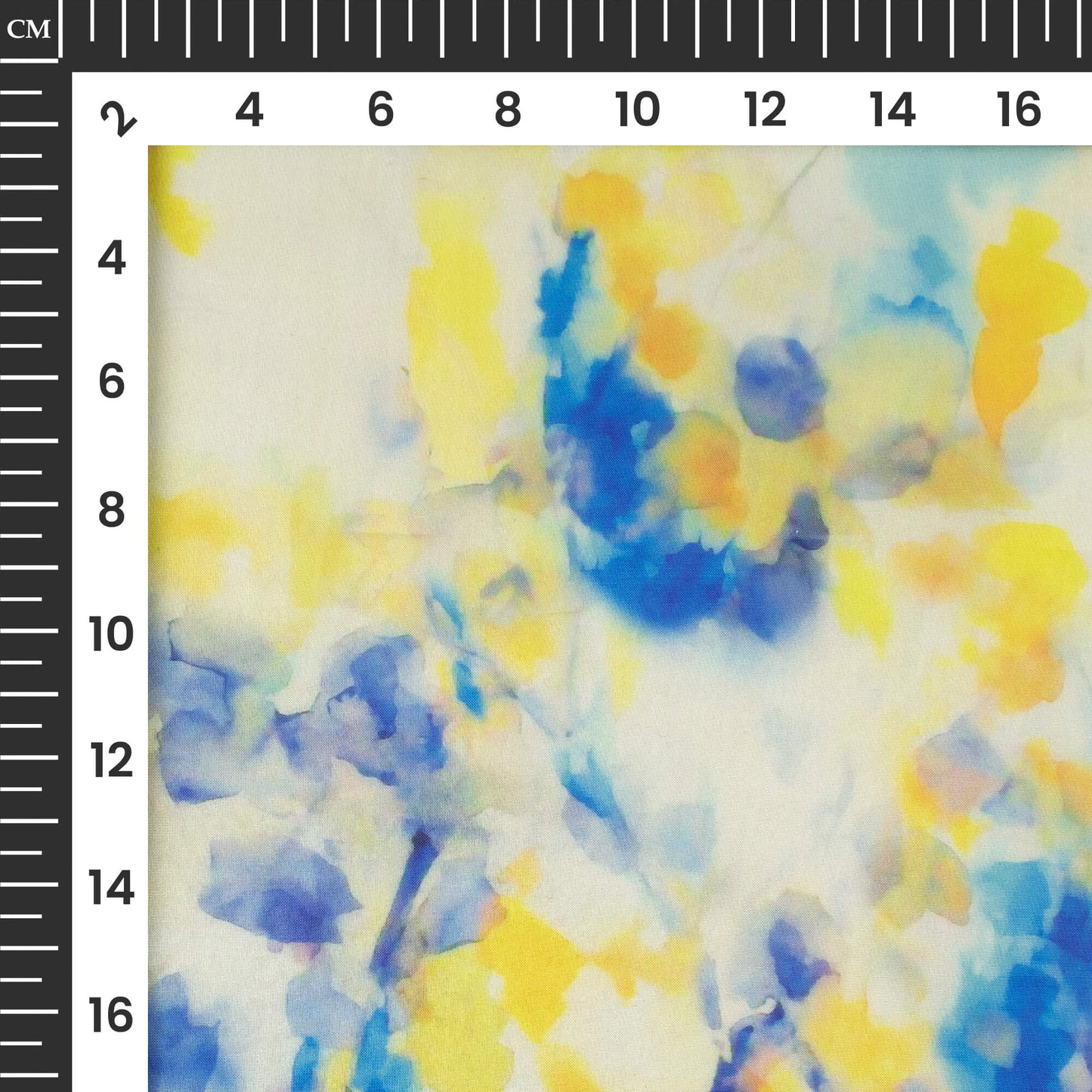 Yellow And Blue Leaf Printed Organza Satin Fabric