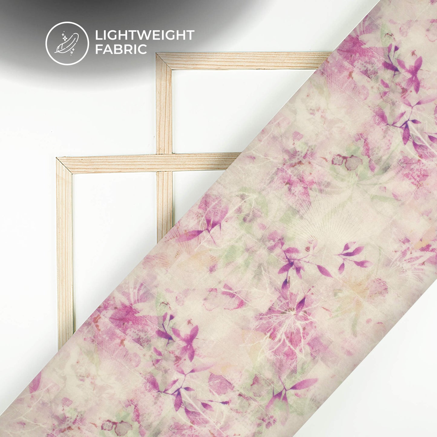 Violet Purple Leaf Printed Organza Satin Fabric