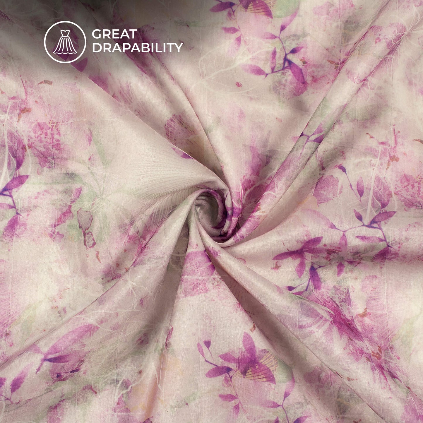 Violet Purple Leaf Printed Organza Satin Fabric