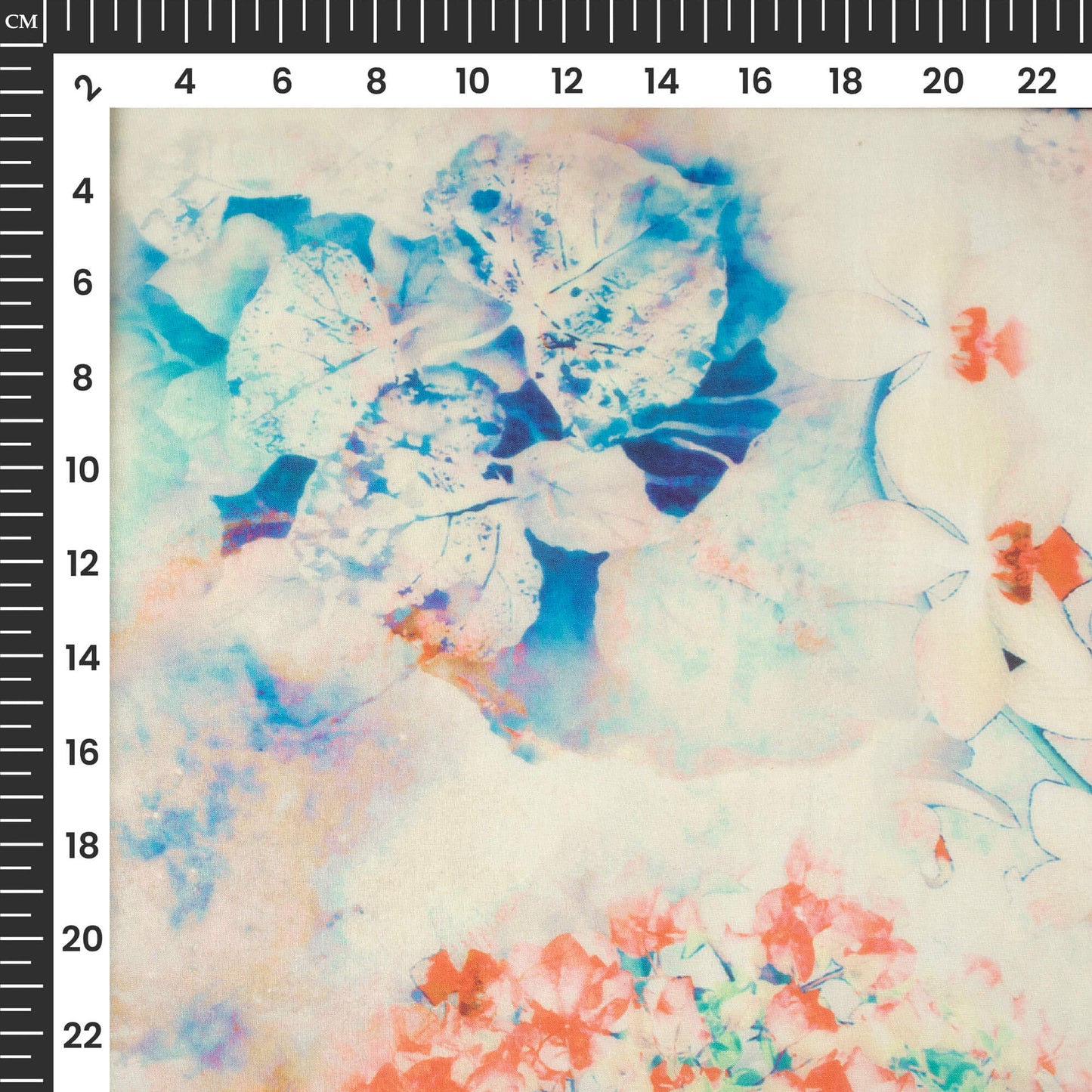 Off White And Blue Floral Printed Organza Satin Fabric