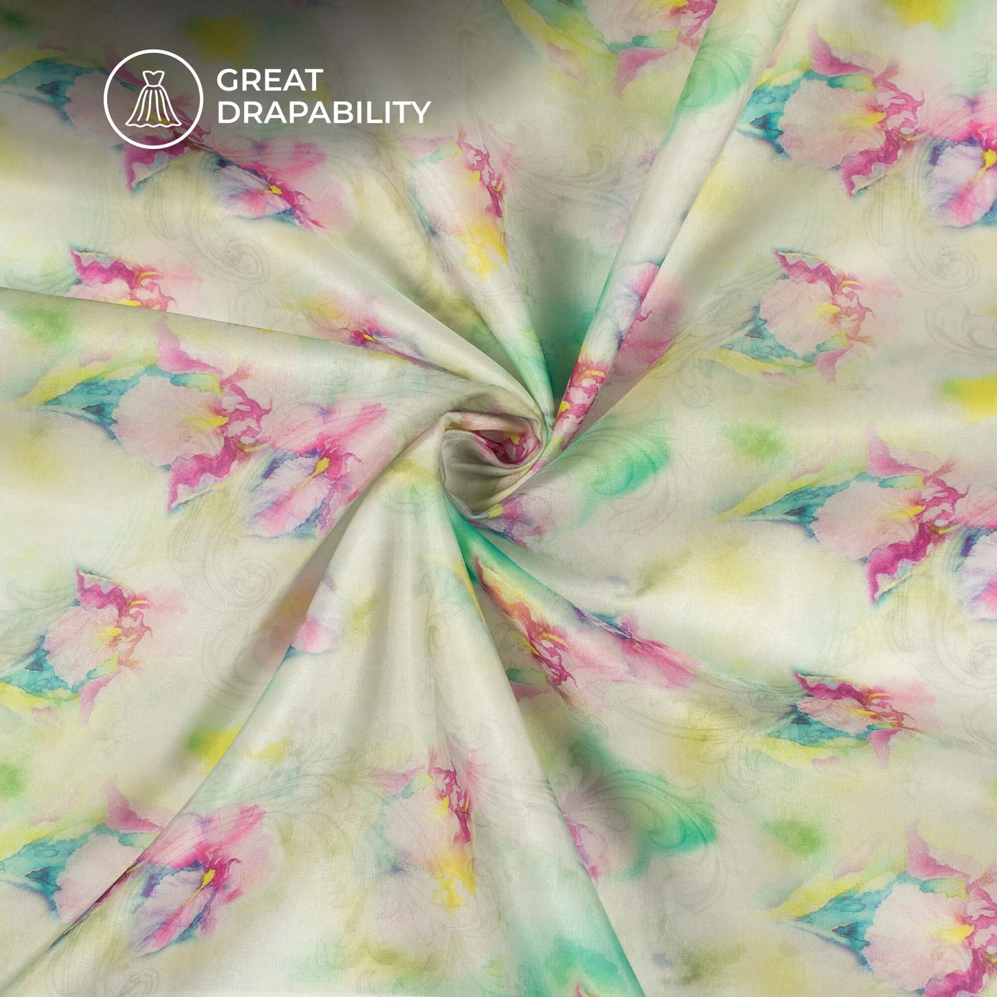 Lemon Yellow And Purple Floral Printed Organza Satin Fabric