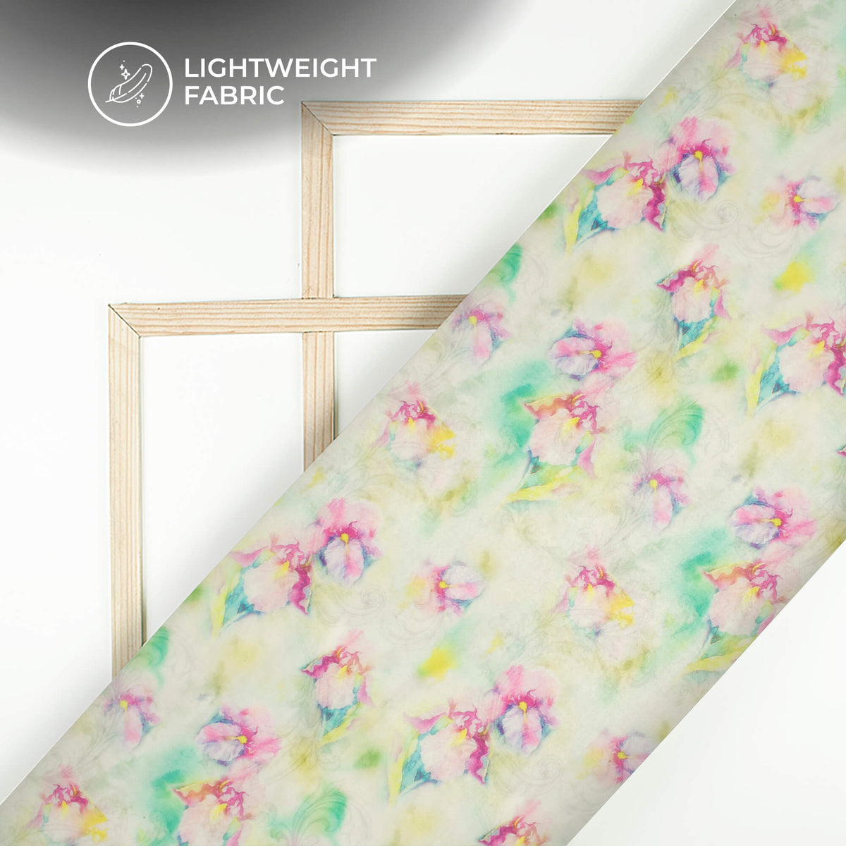 Lemon Yellow And Purple Floral Printed Organza Satin Fabric