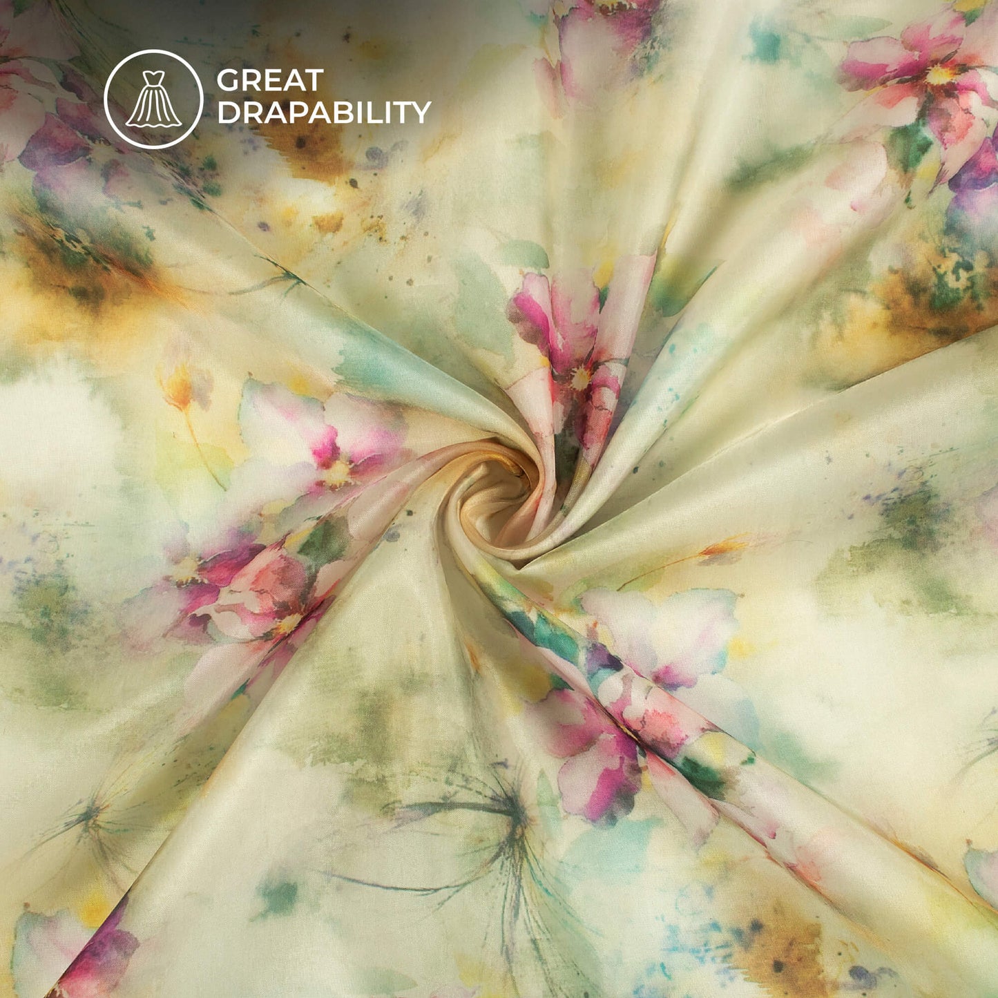 Moss Green And Purple Floral Printed Organza Satin Fabric
