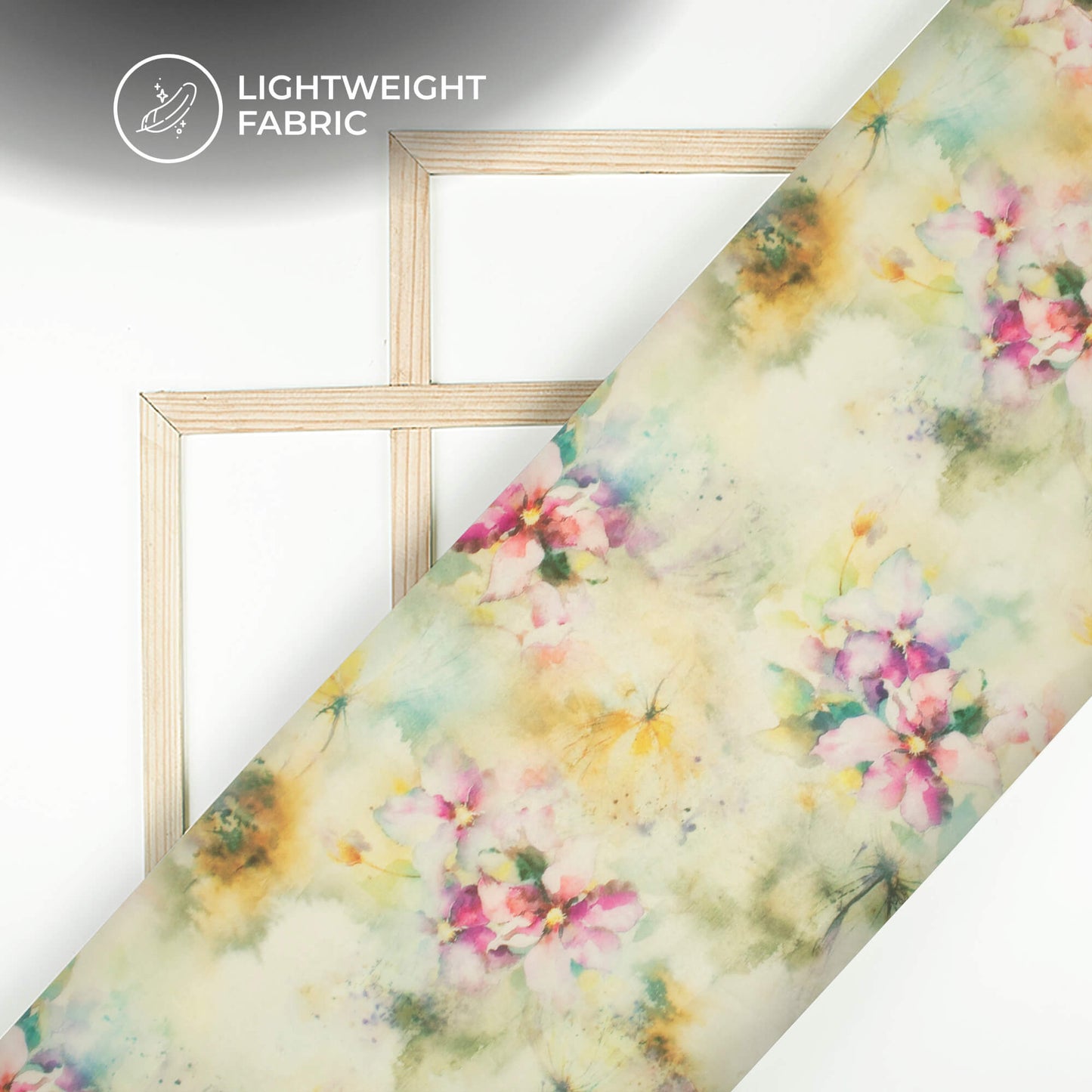 Moss Green And Purple Floral Printed Organza Satin Fabric