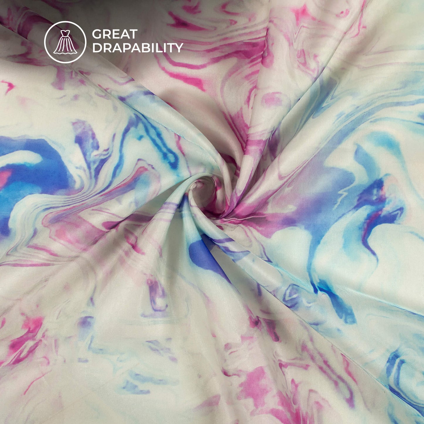 Sky Blue And Purple Marble Printed Organza Satin Fabric