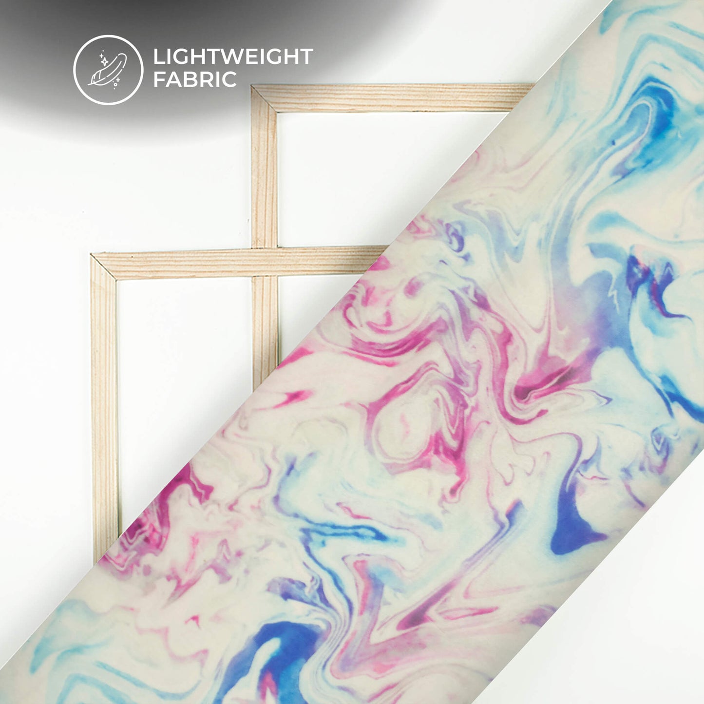 Sky Blue And Purple Marble Printed Organza Satin Fabric