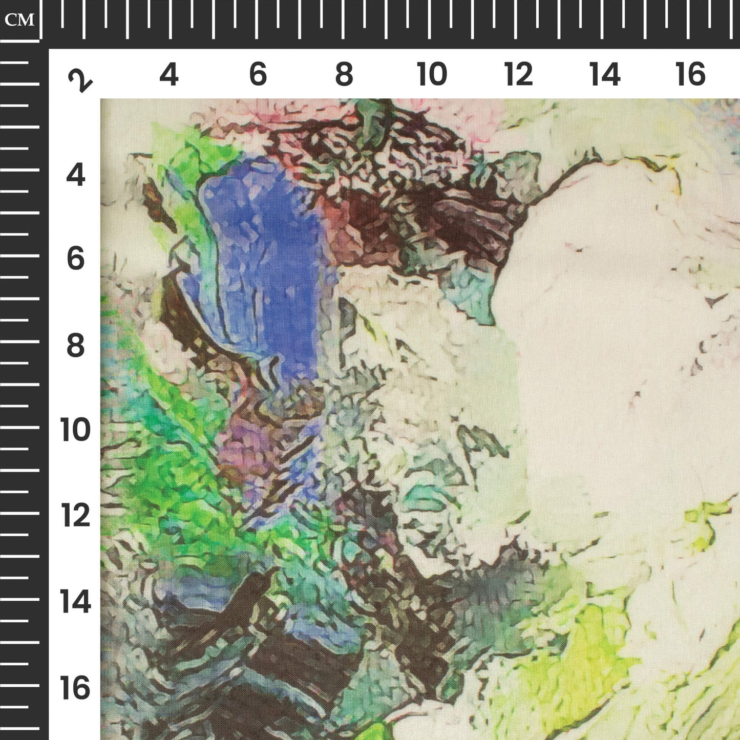 Off WhiteAnd Green Abstract Printed Organza Satin Fabric
