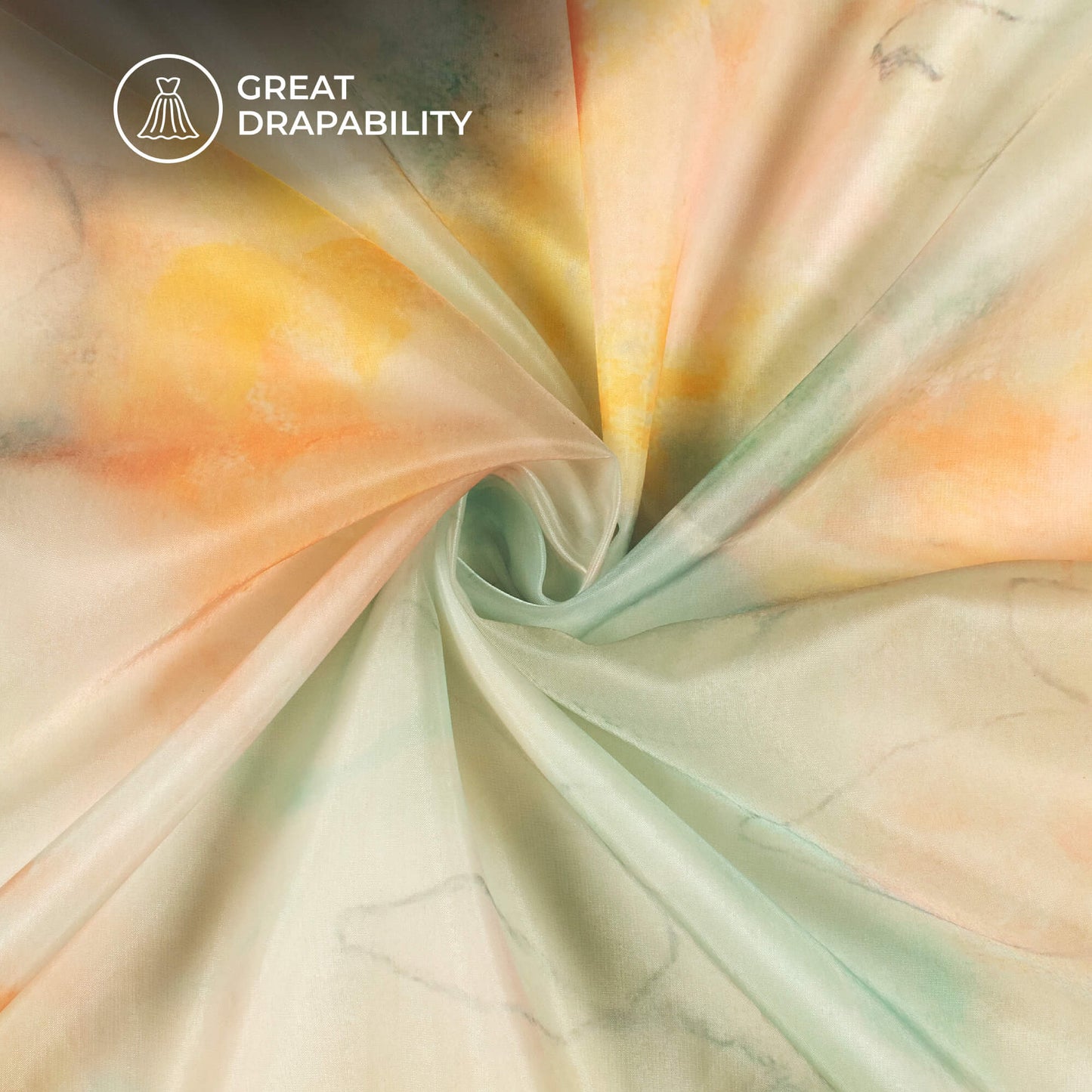 WhiteAnd Yellow TieDye Printed Organza Satin Fabric