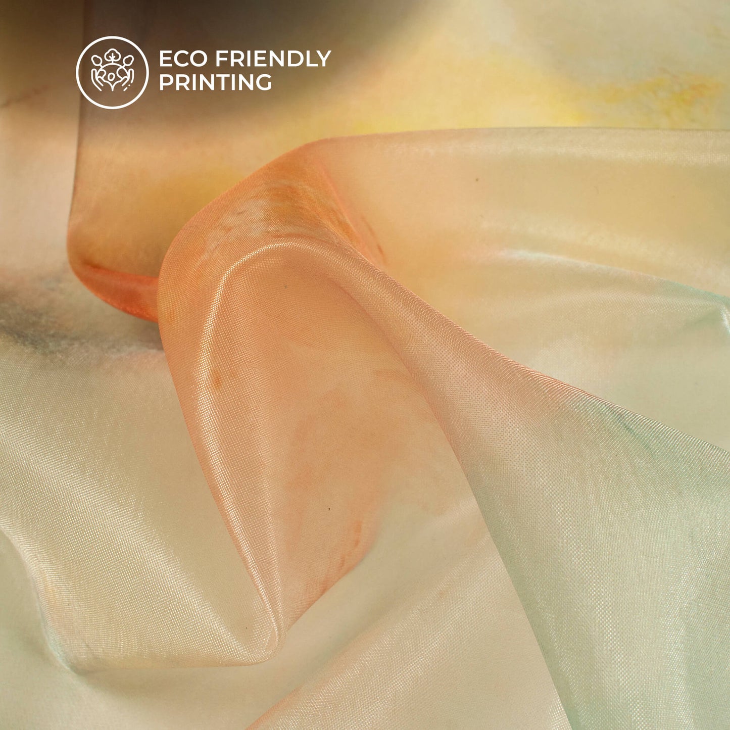 WhiteAnd Yellow TieDye Printed Organza Satin Fabric