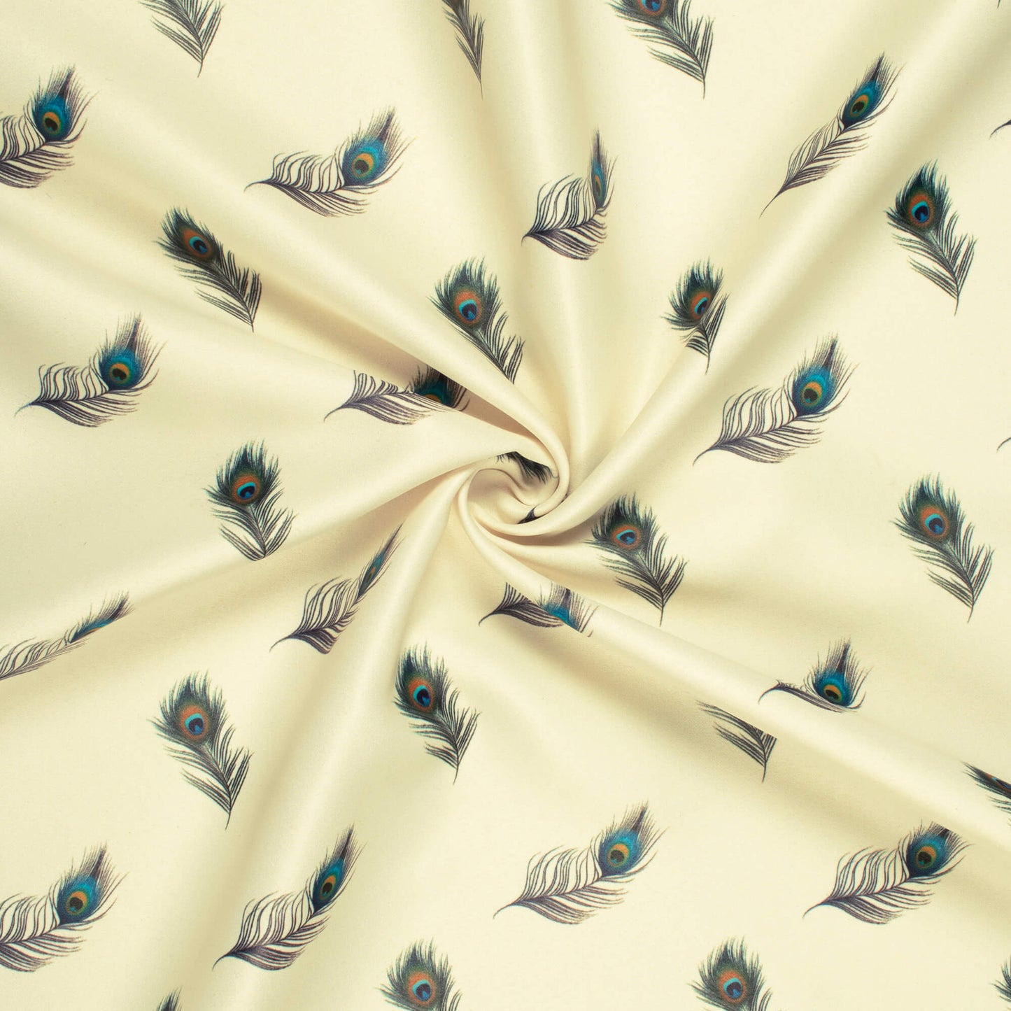 Cream Feather Printed Exclusive Shirting Fabric