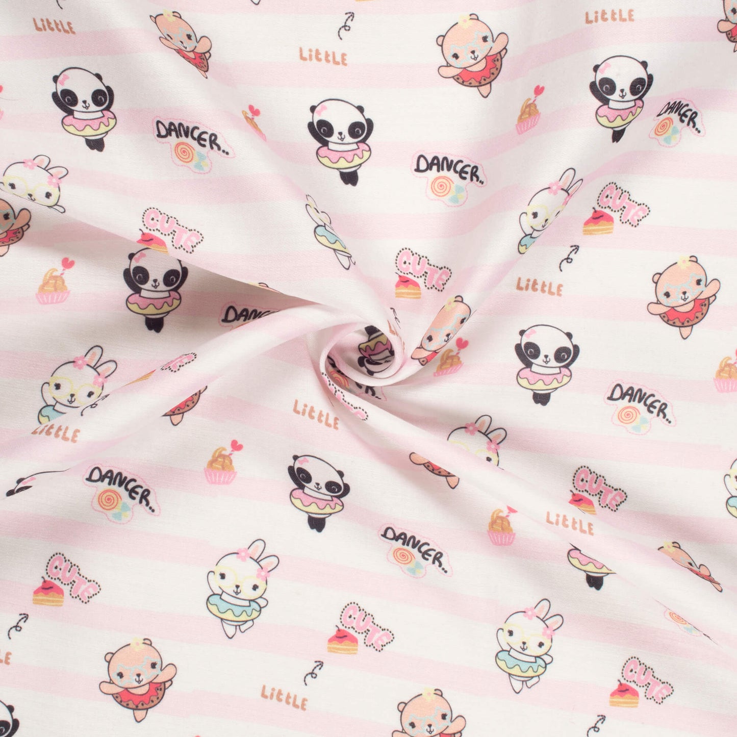 Little Panda Dancer Printed Poly Glazed Cotton Fabric