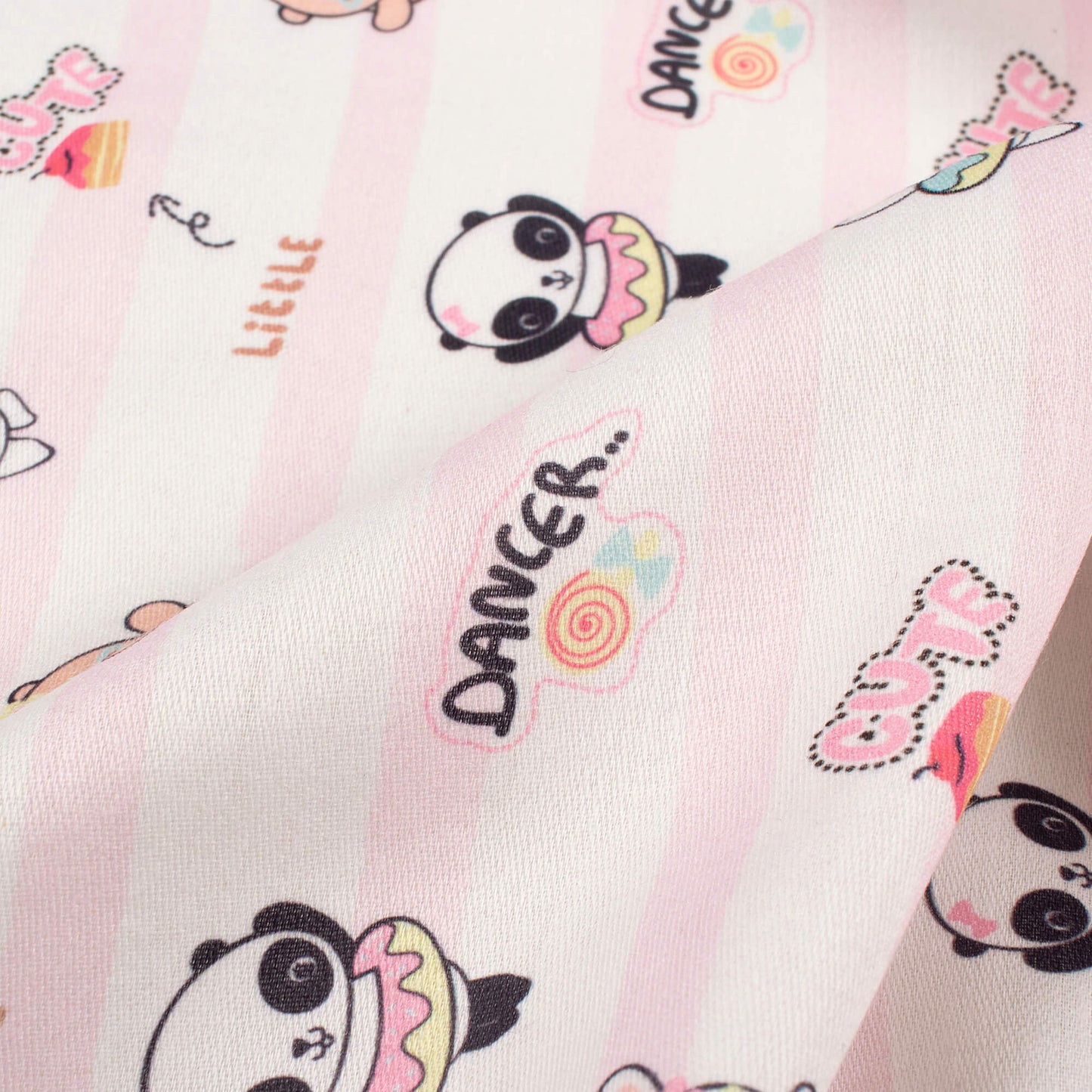 Little Panda Dancer Printed Poly Glazed Cotton Fabric