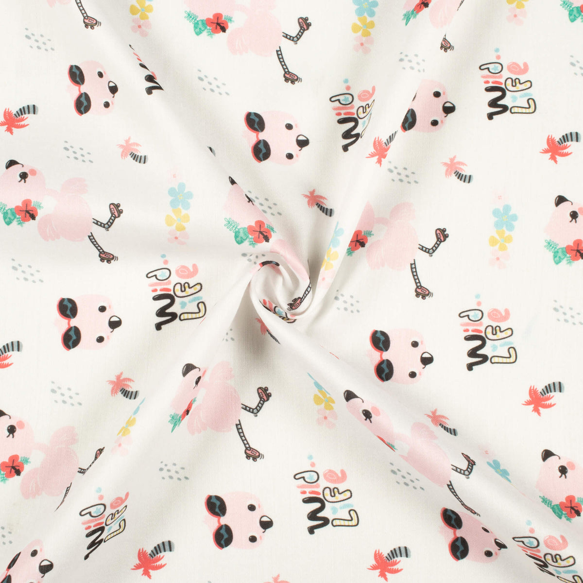 Cute Baby Flamingo Printed Poly Glazed Cotton Fabric