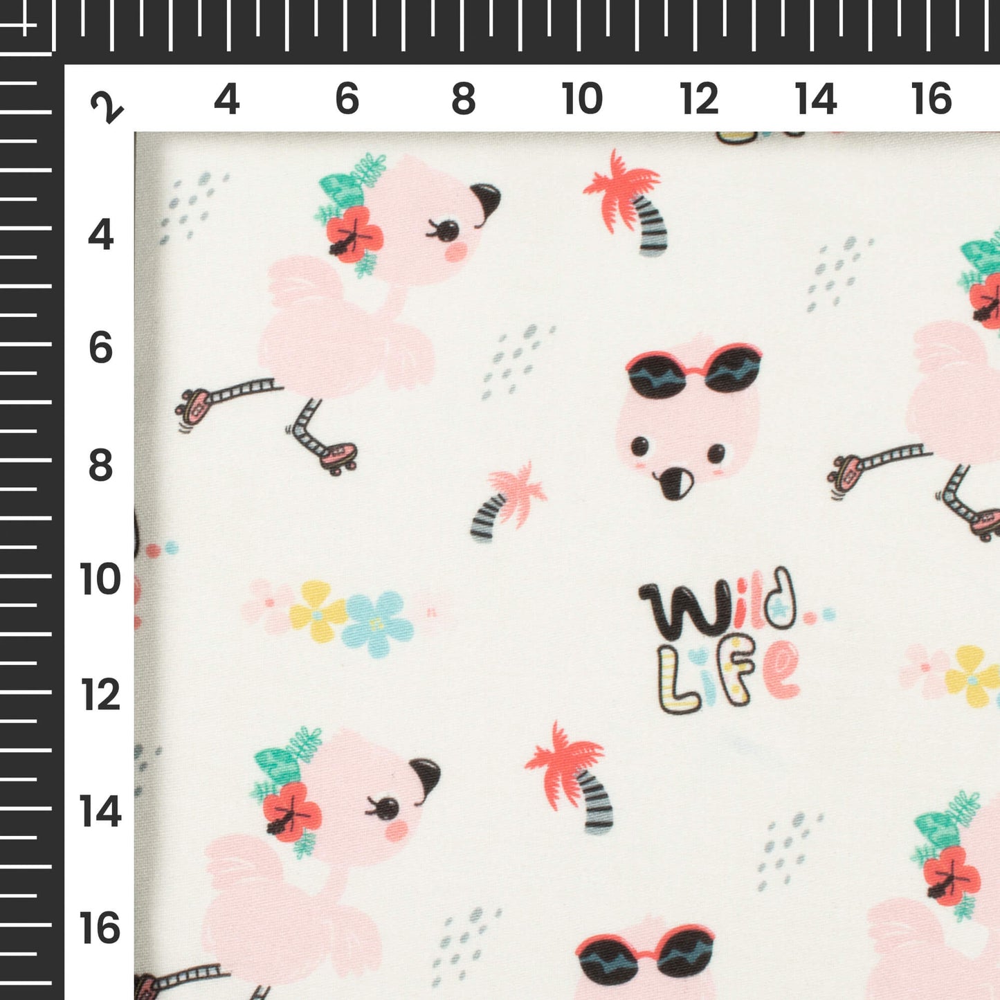 Cute Baby Flamingo Printed Poly Glazed Cotton Fabric