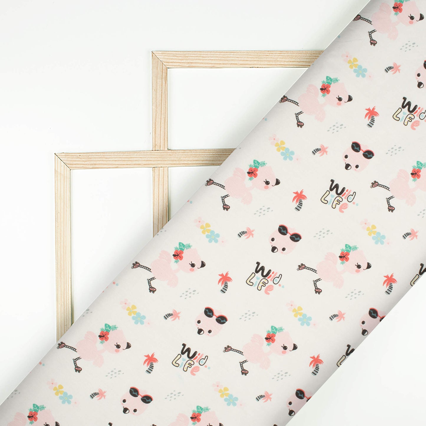 Cute Baby Flamingo Printed Poly Glazed Cotton Fabric