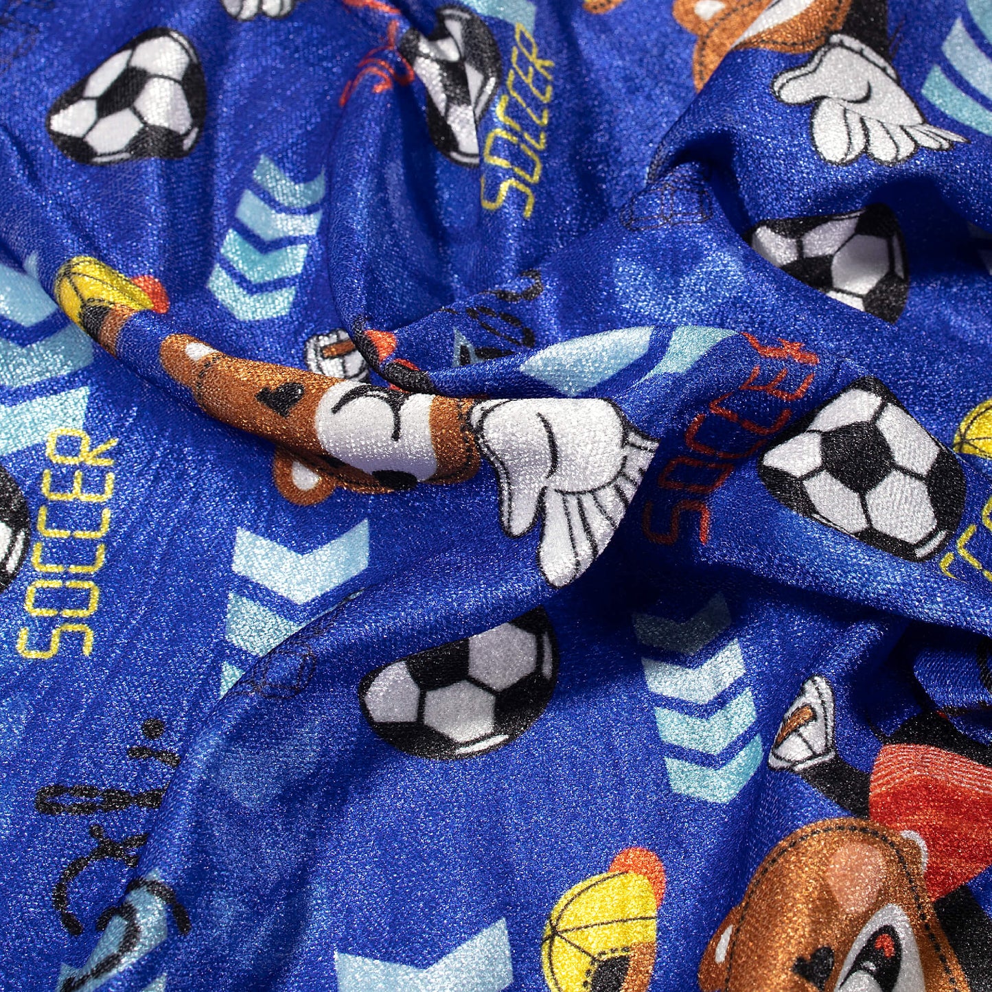 Teddy Bear Soccer Print Premium Velvet Fabric