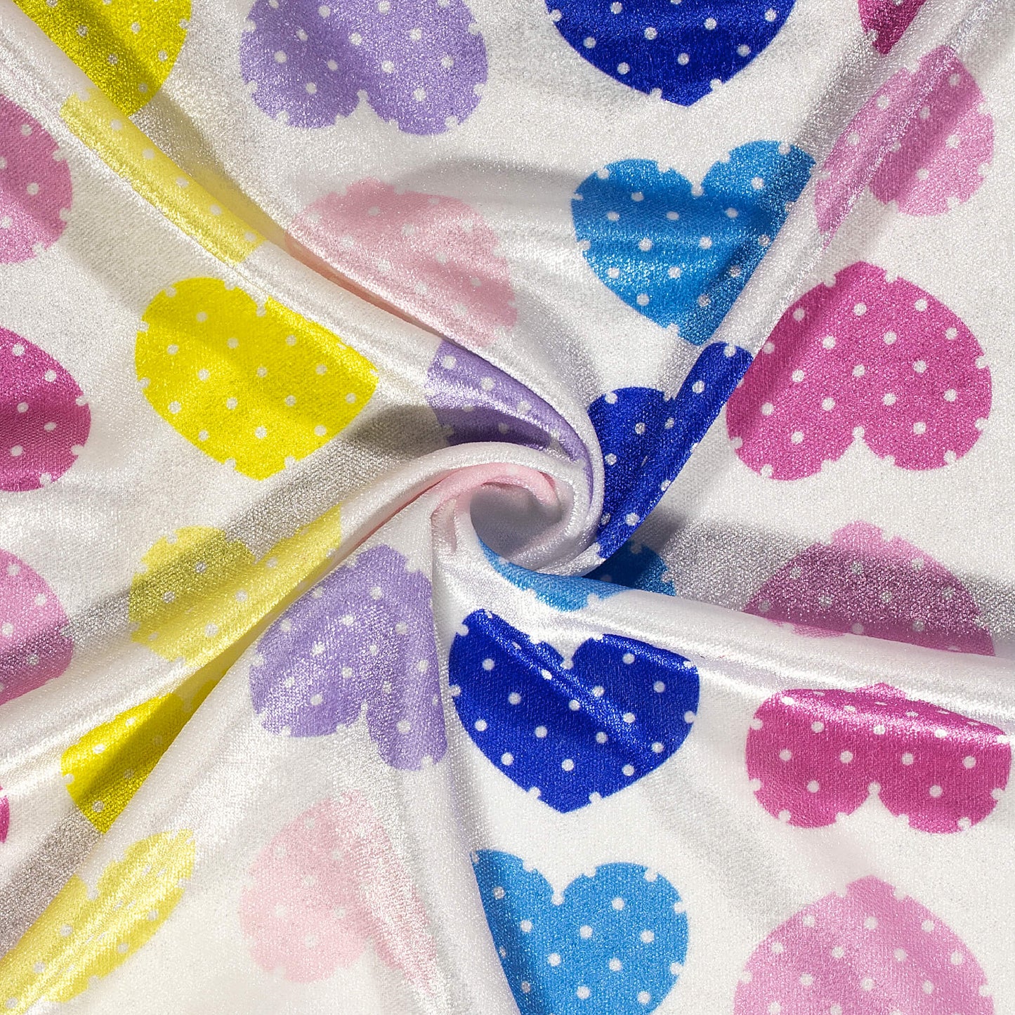 Heart With Polka Dots Print Premium Velvet Fabric