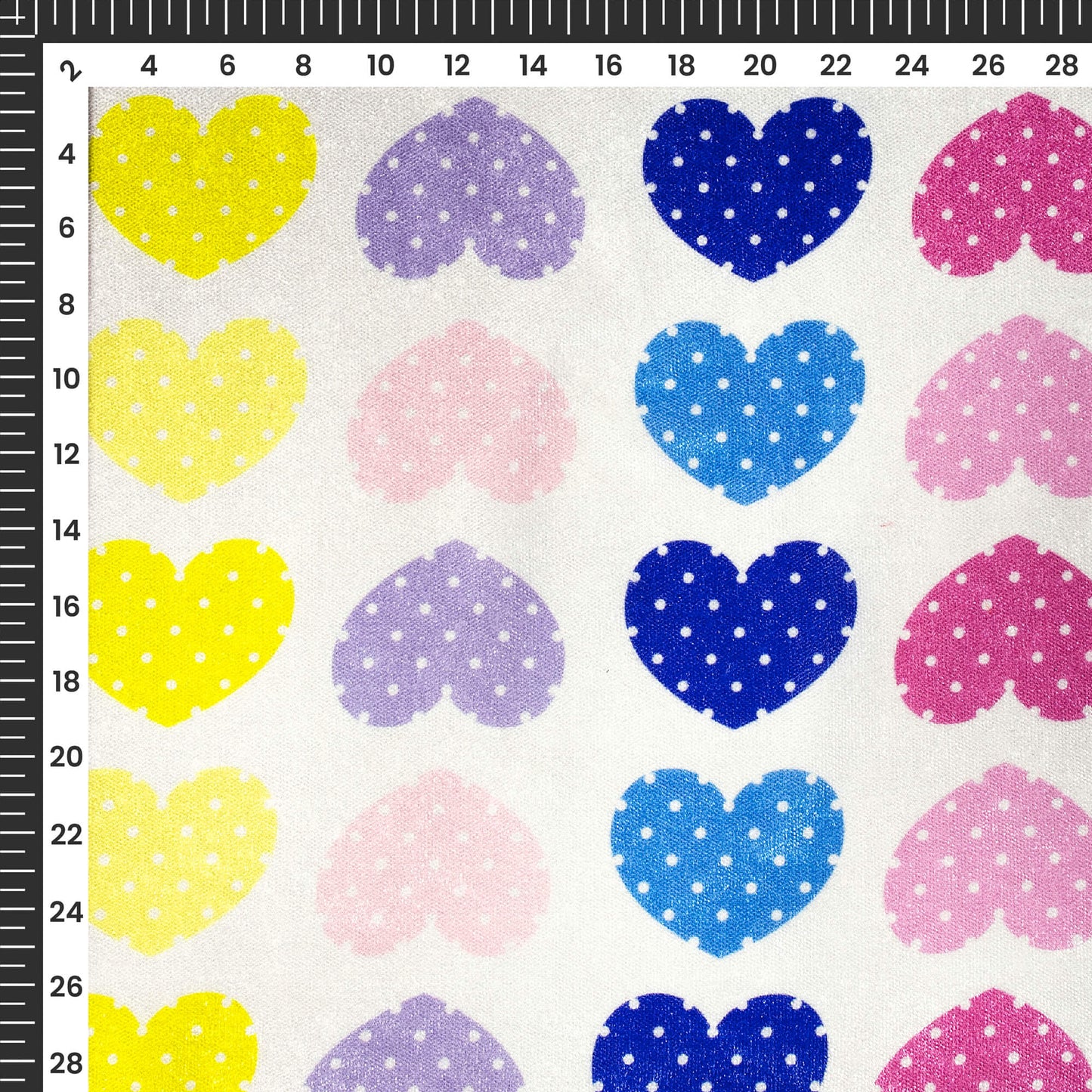 Heart With Polka Dots Print Premium Velvet Fabric