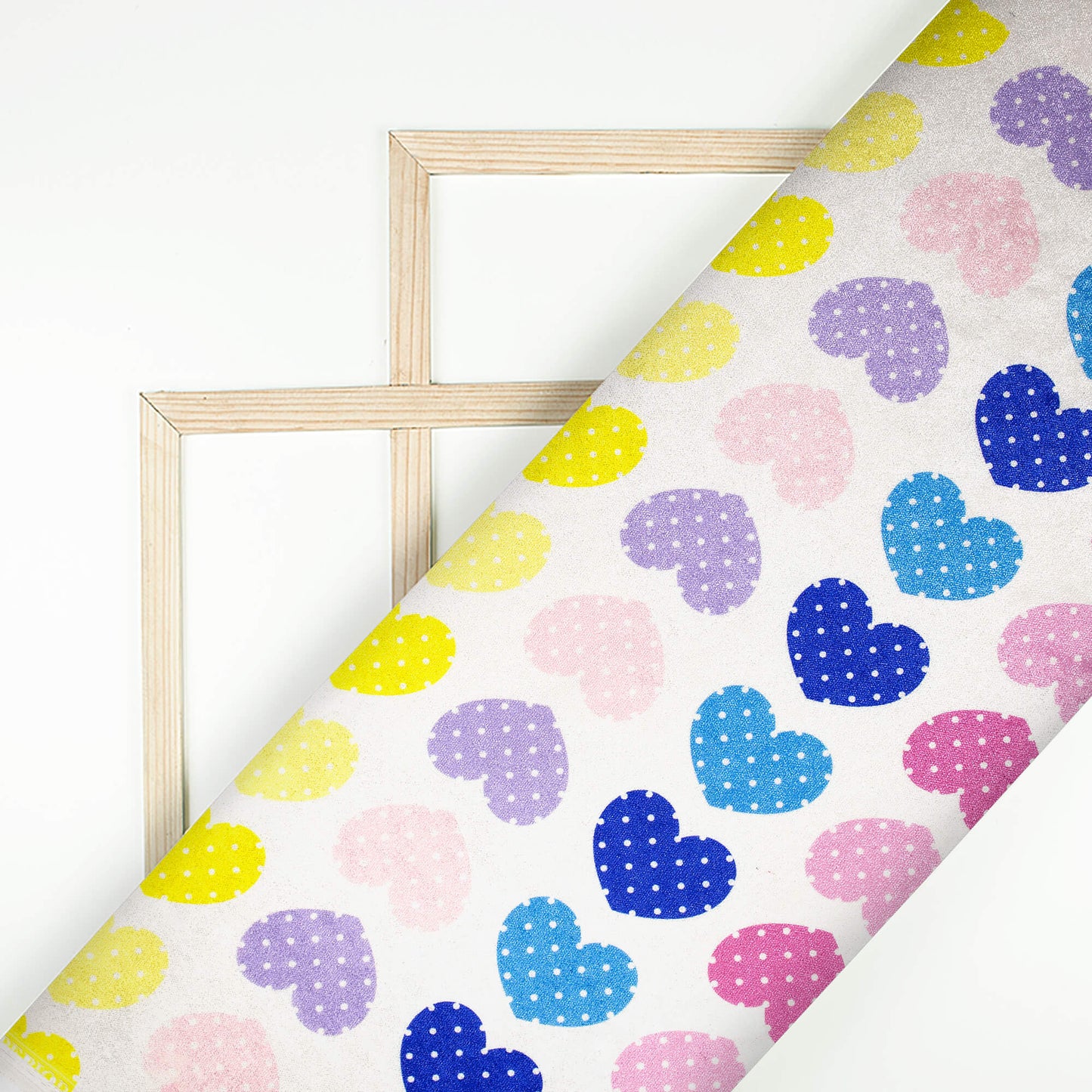 Heart With Polka Dots Print Premium Velvet Fabric