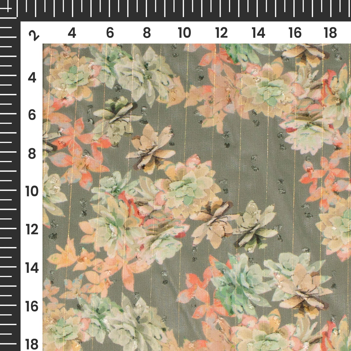 Black And Off White Floral Print Lurex Booti Chiffon Fabric