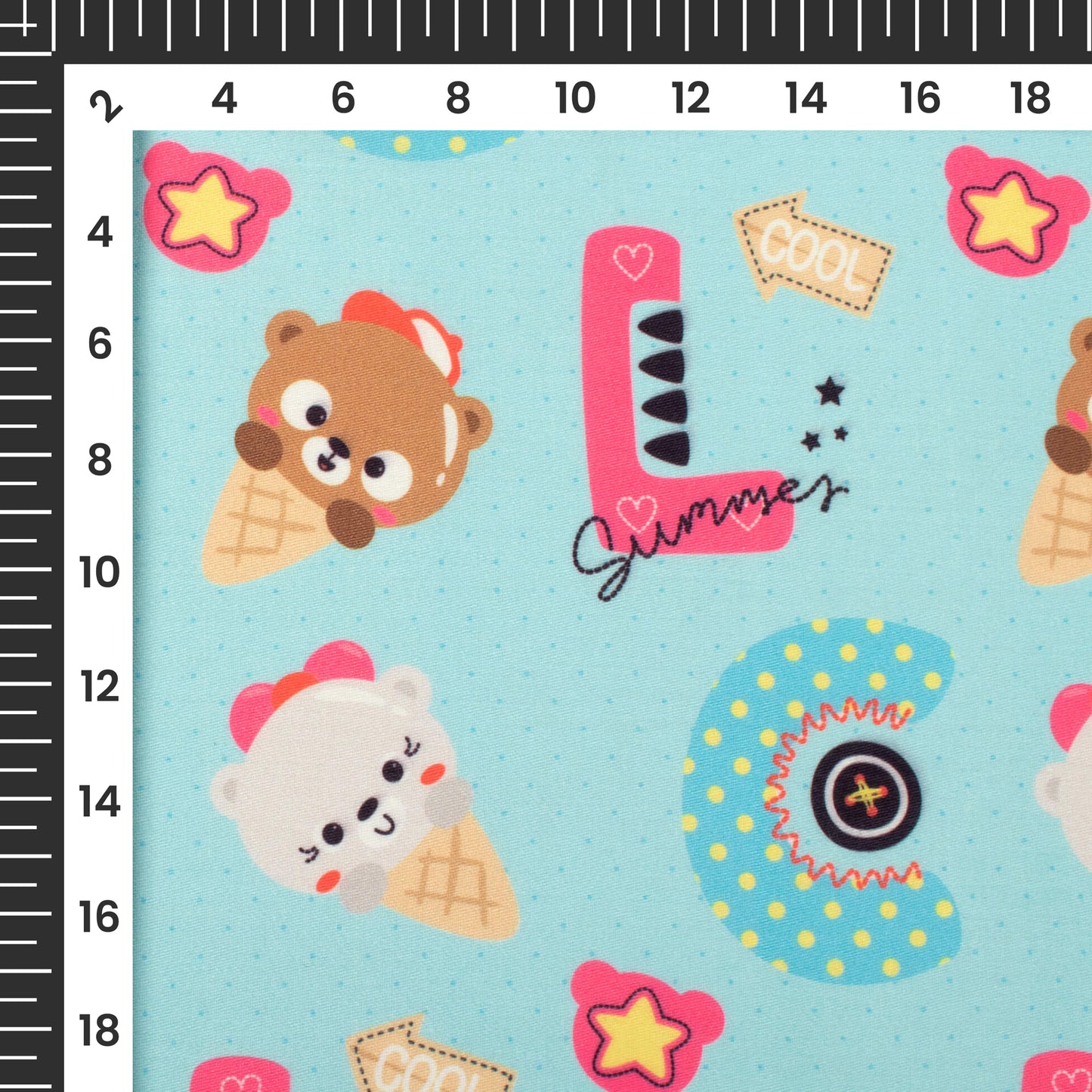 Ice Cream Kitty Kids Print Poly Glazed Cotton Fabric