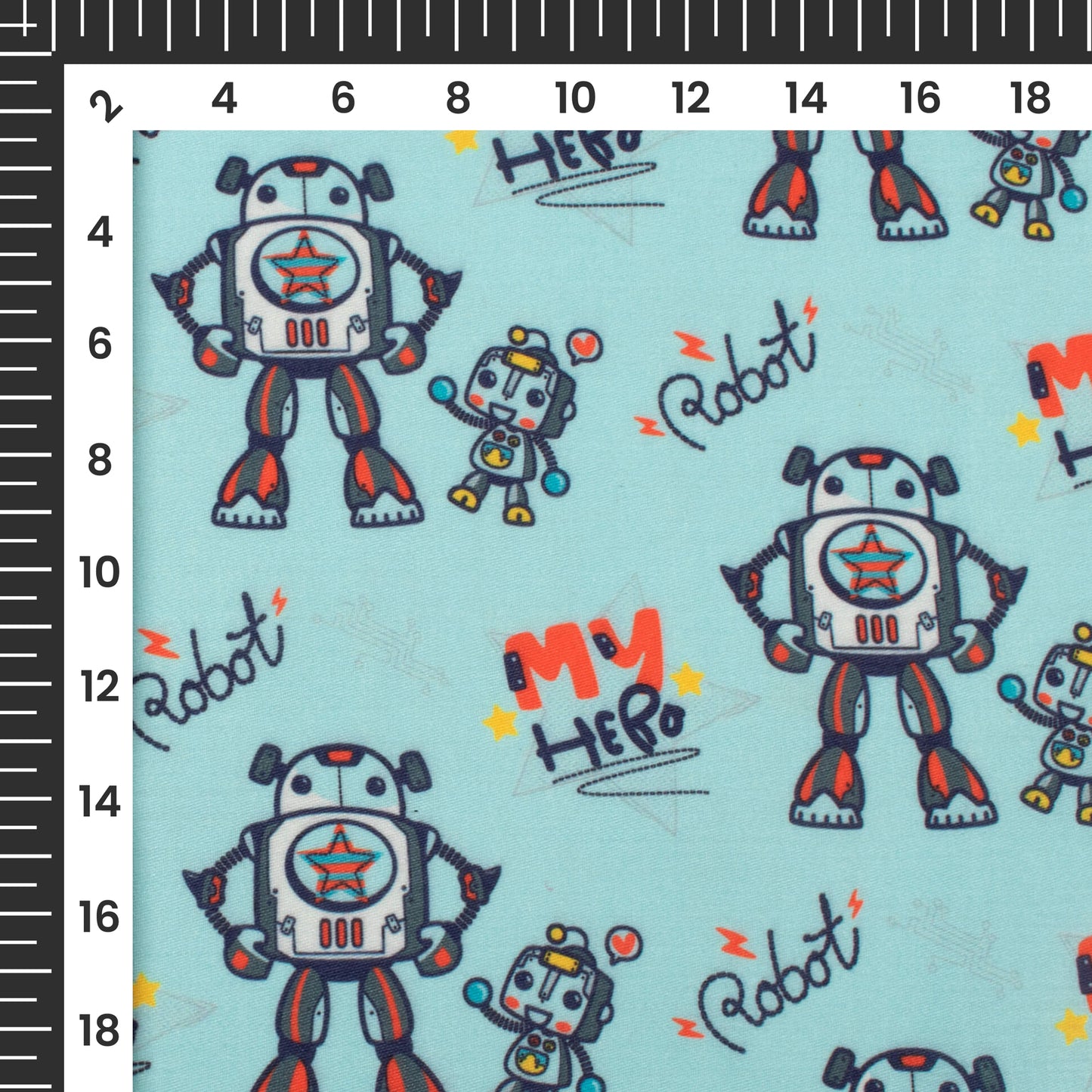 Funny Robot Cartoon Kids Print Poly Glazed Cotton Fabric