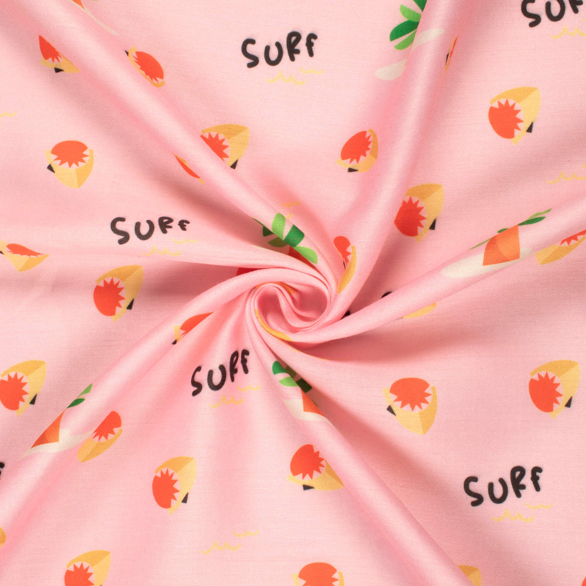 Beach Surf Kids Print Poly Glazed Cotton Fabric