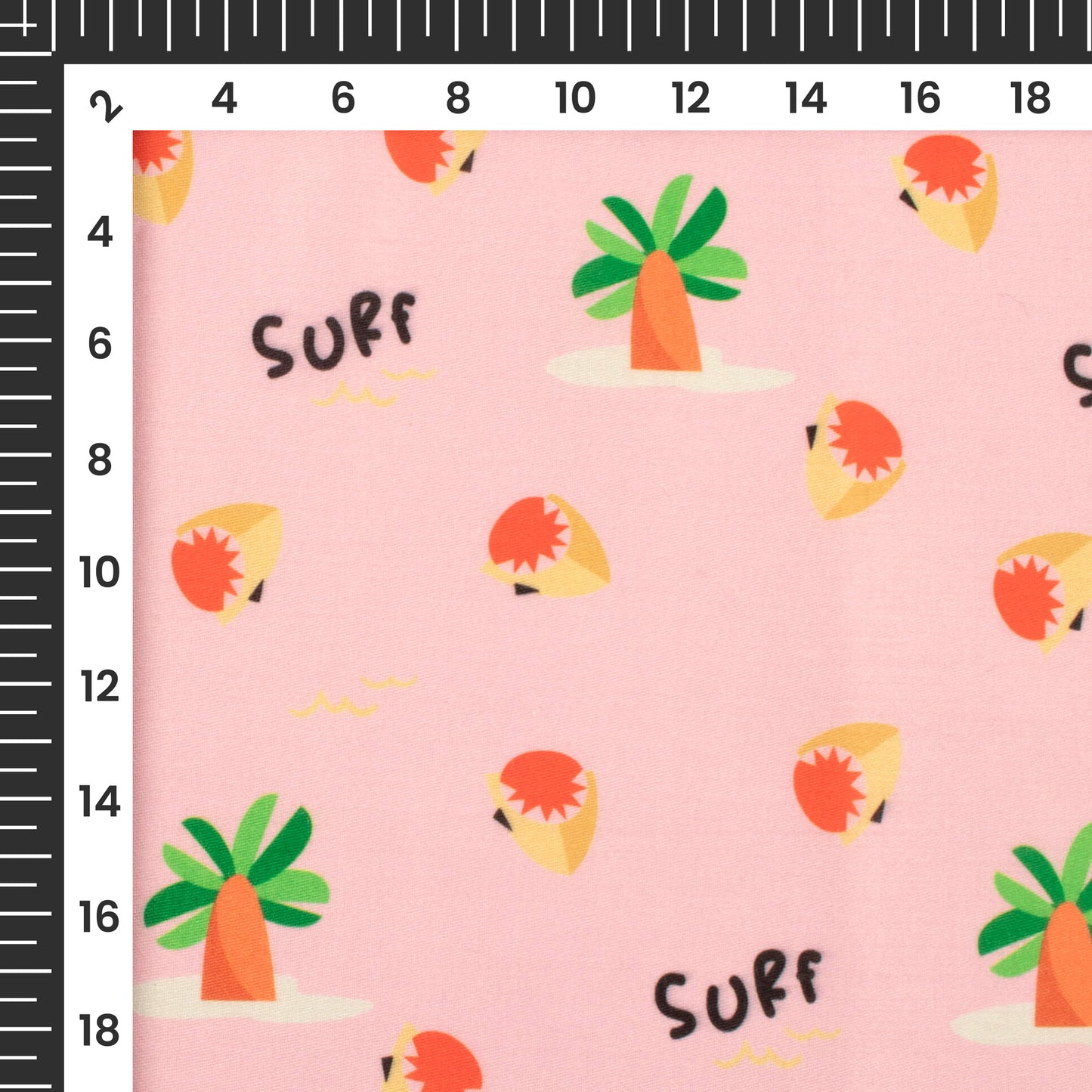 Beach Surf Kids Print Poly Glazed Cotton Fabric