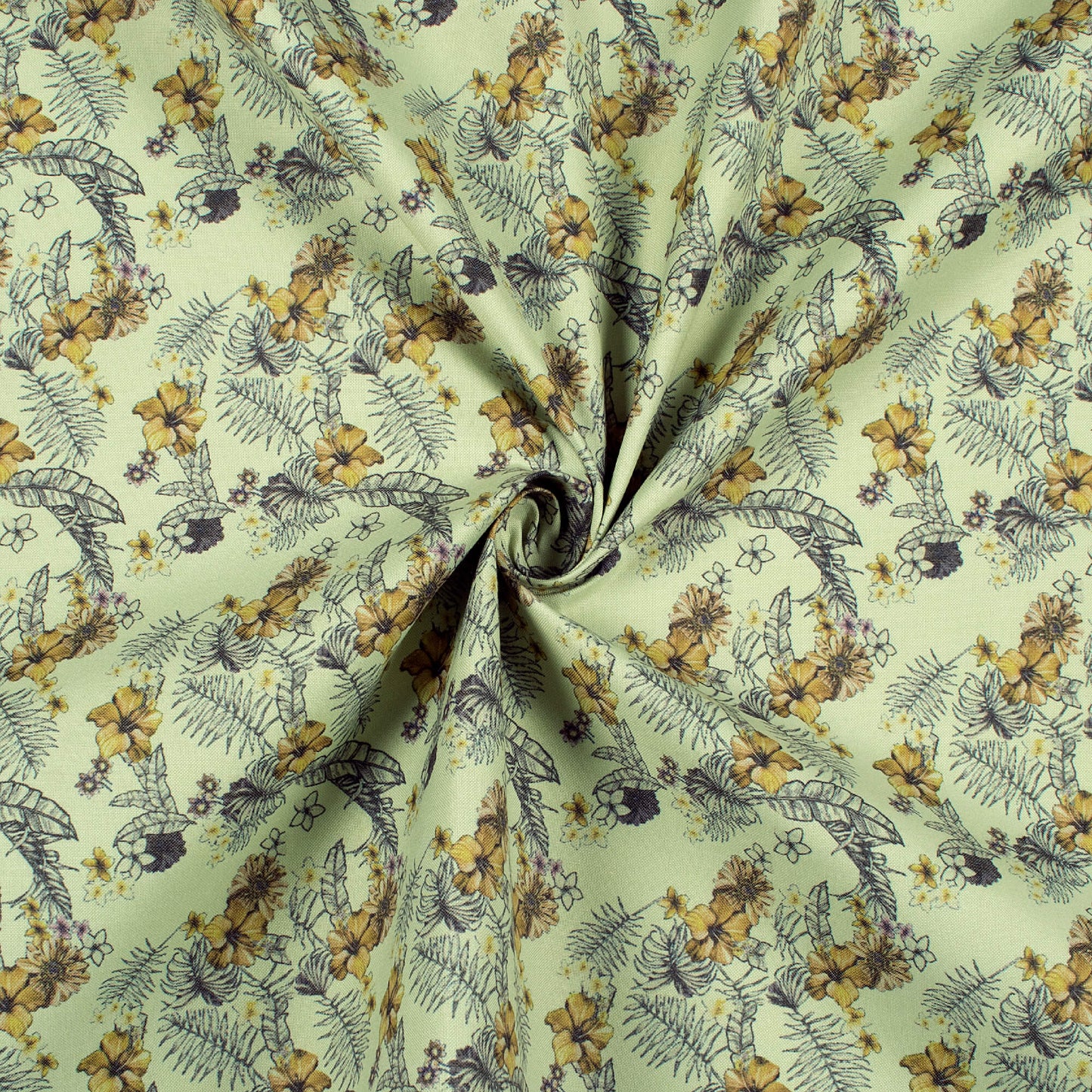 Laurel Green Floral Printed Exclusive Shirting Fabric