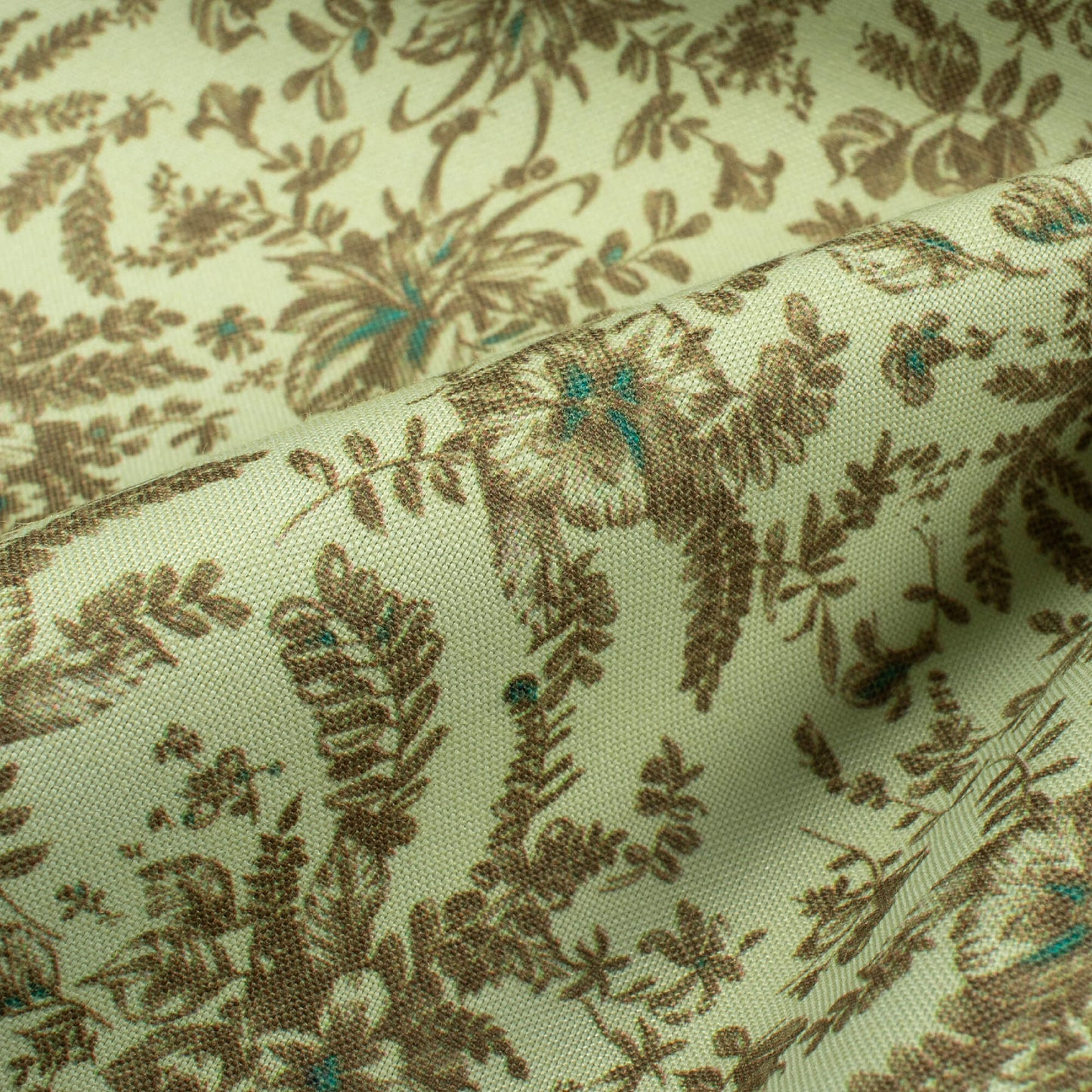 Laurel Green And Brown Floral Printed Exclusive Shirting Fabric