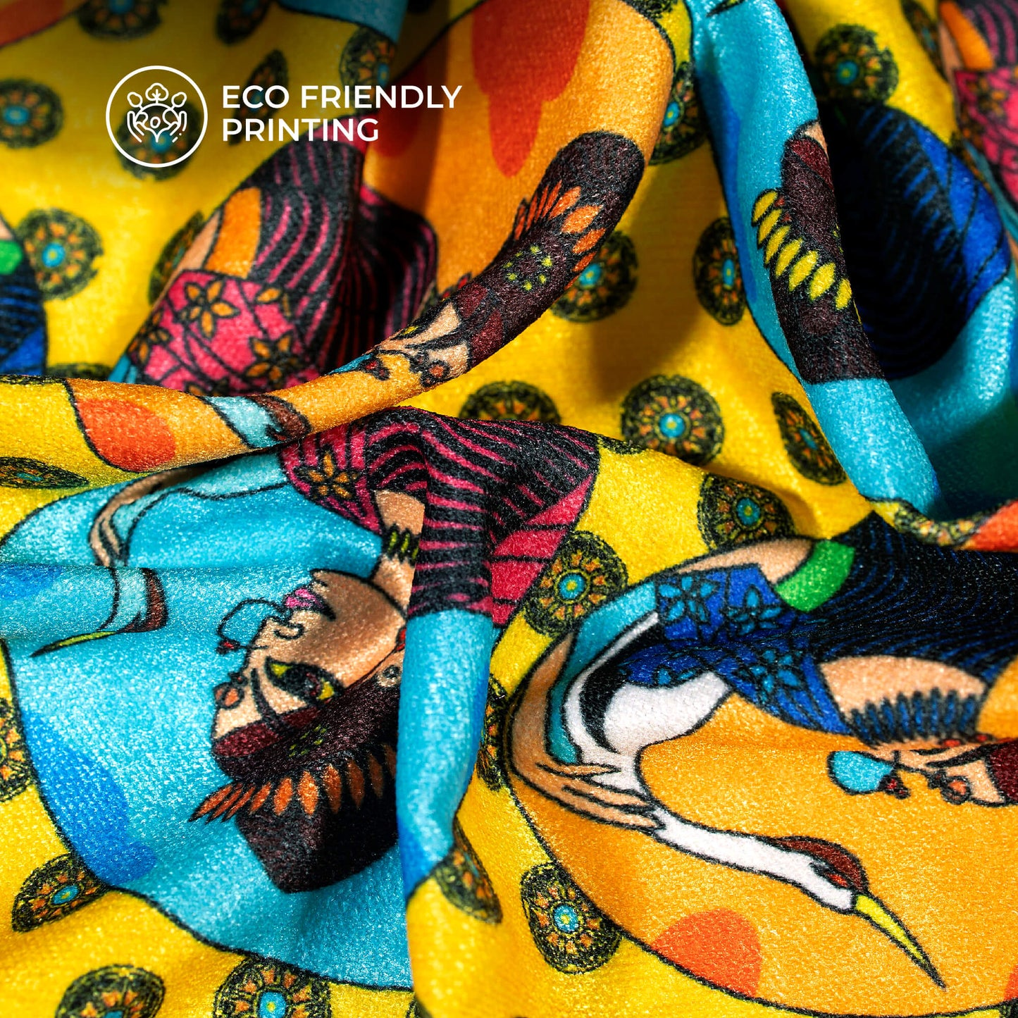 Yellow Madhuvanii Digital Print Premium Velvet Fabric