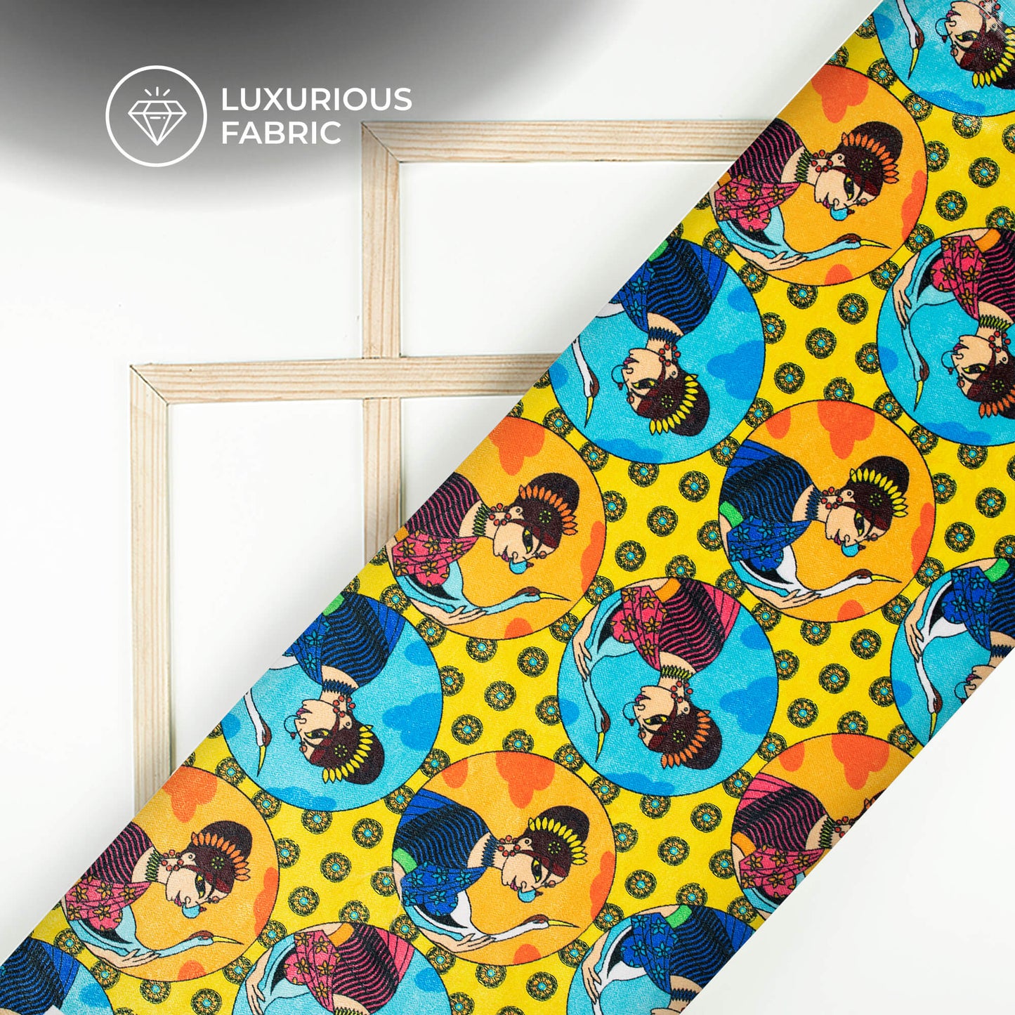 Yellow Madhuvanii Digital Print Premium Velvet Fabric
